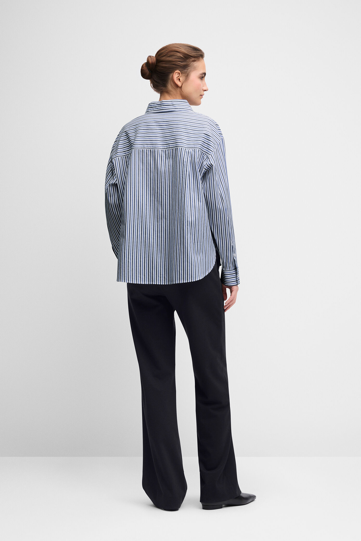 Streifenbluse, Oversize, Langarm, Kragen, Backview
