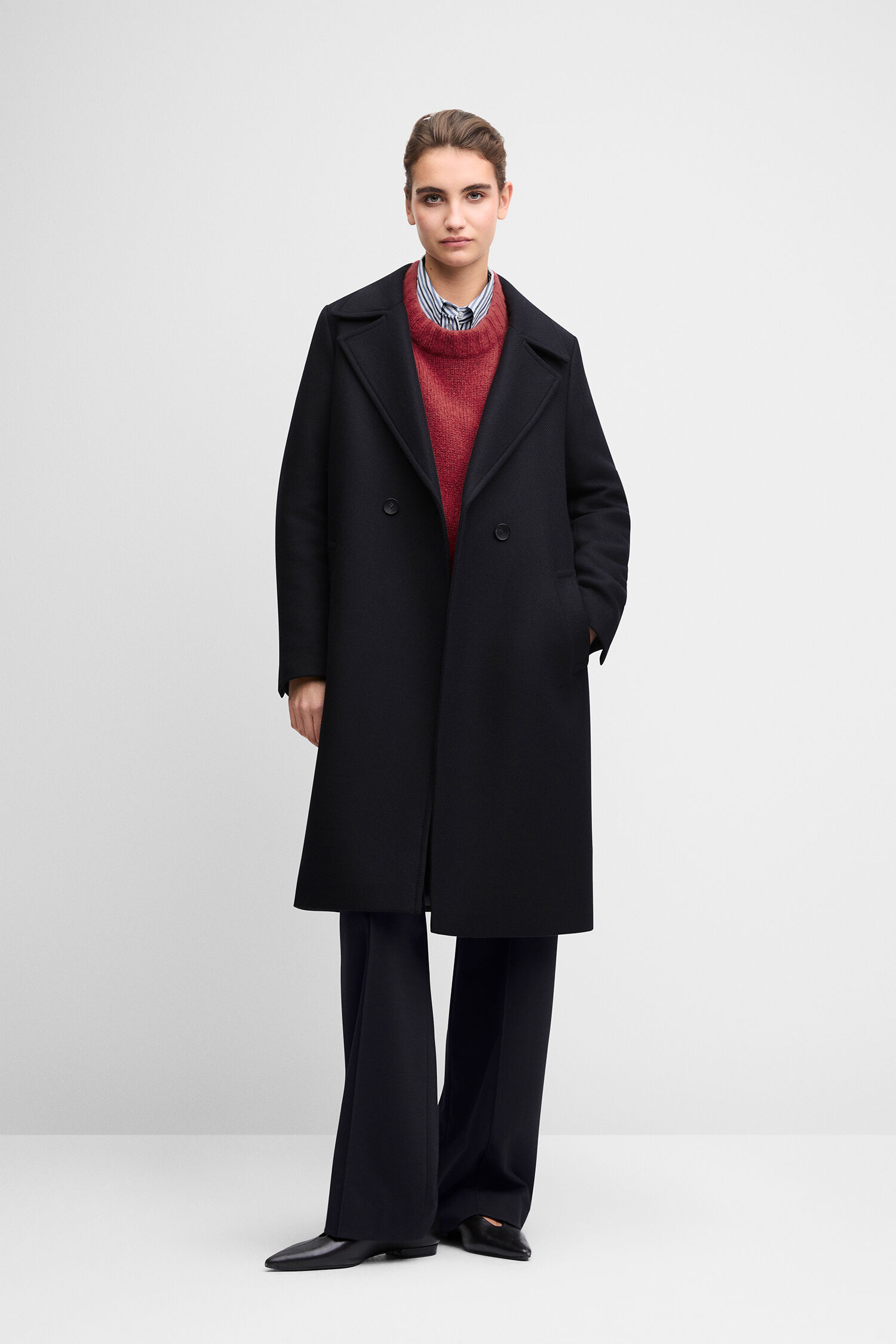 Mantel, Wolle, dunkel, Oversize, Kragen