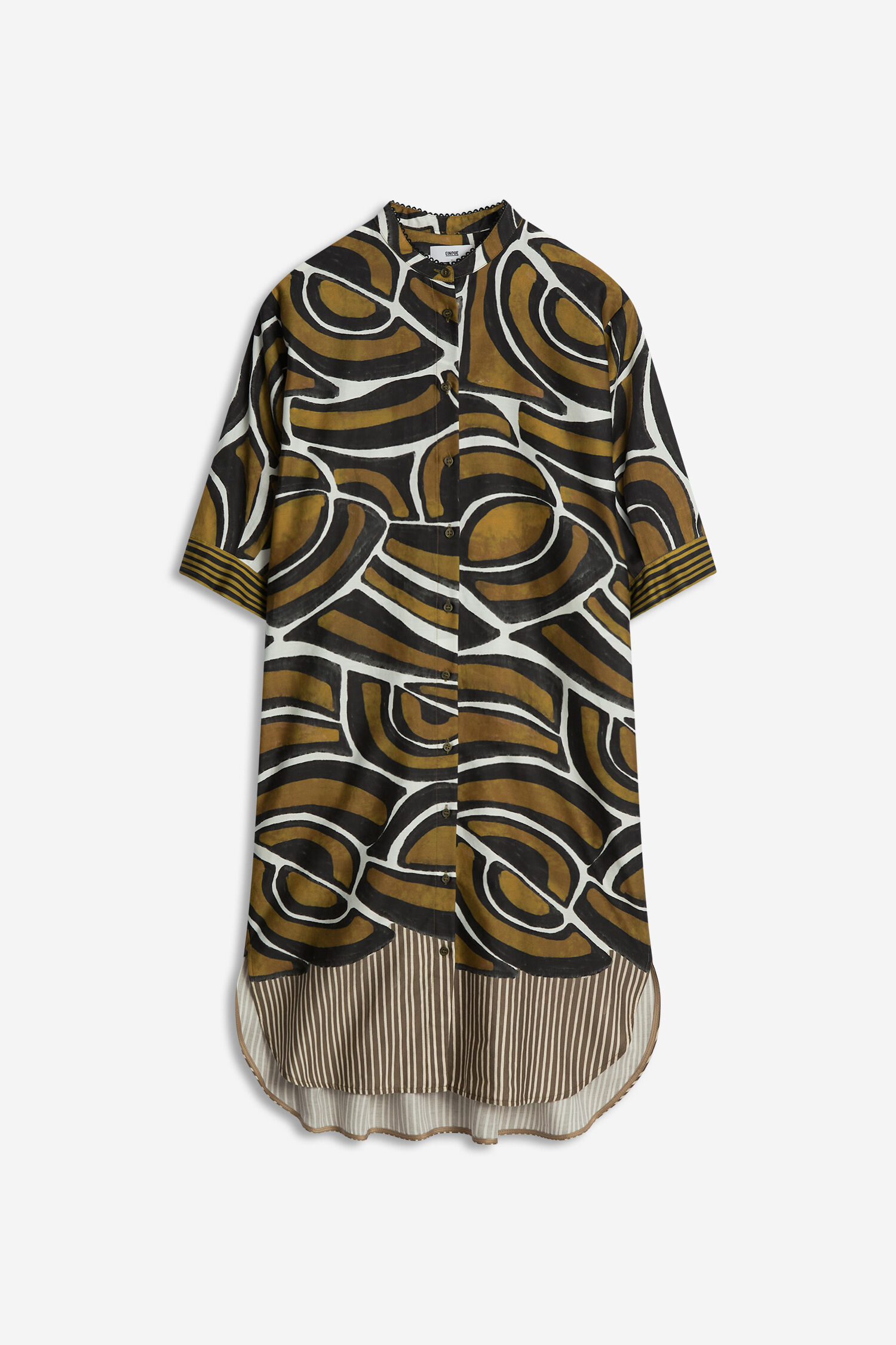 shirt, button-down, abstract pattern, brown, longline