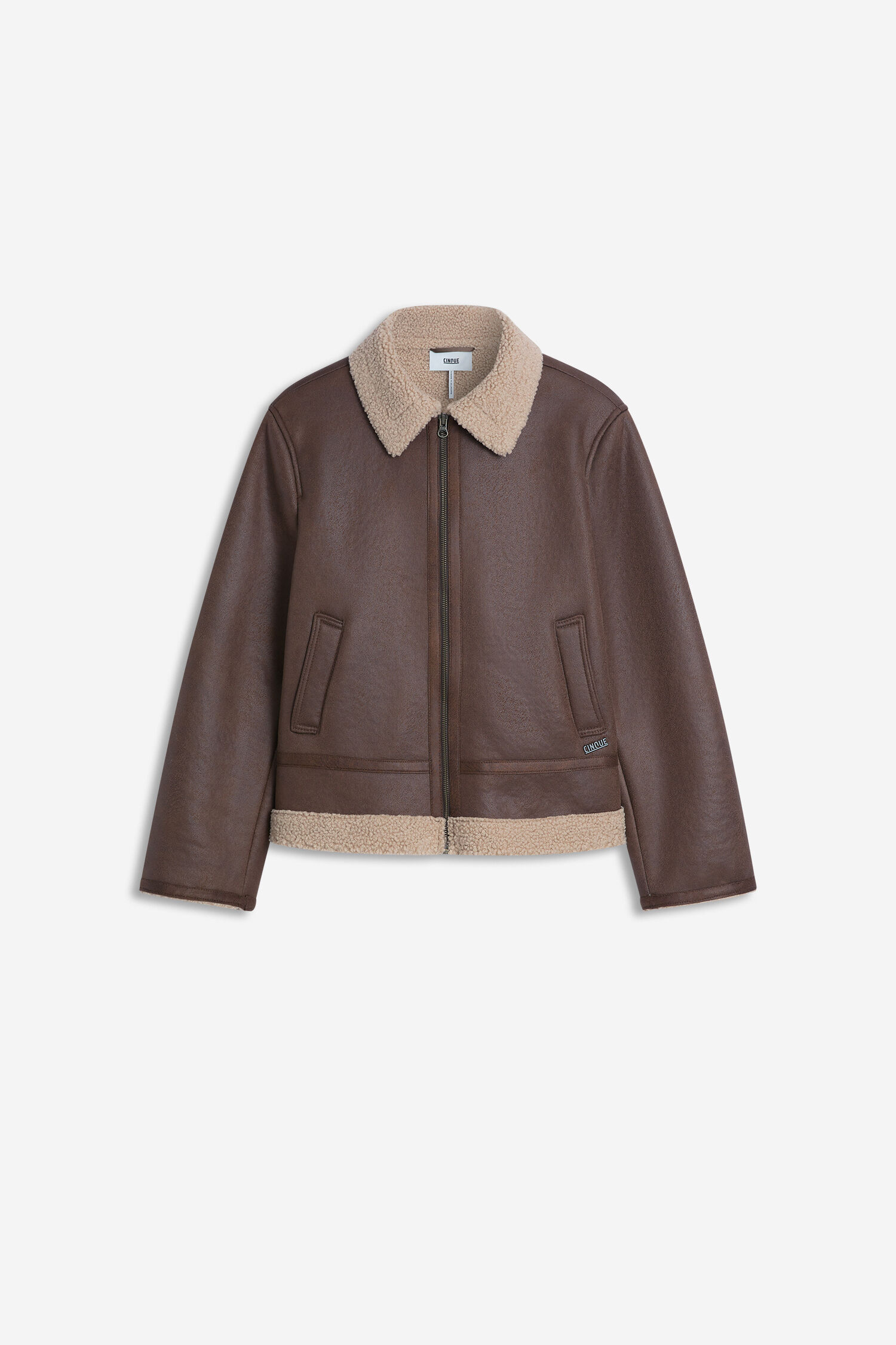 Lederjacke, Bikerjacke, Schafsfell-Kragen, Braun, Reißverschluss