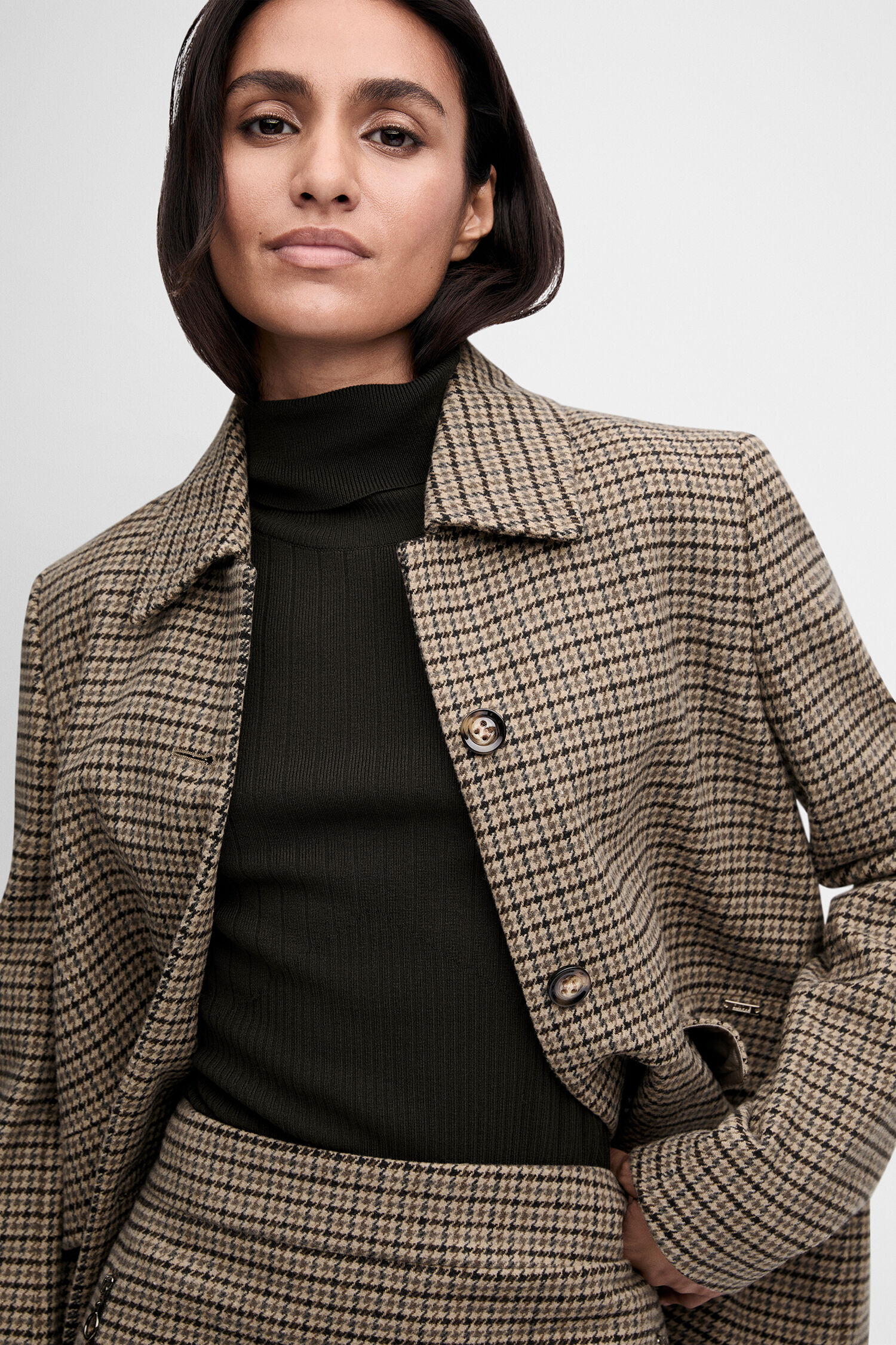Hemdjacke, Hahnentritt, Karojacke?, Hosenrock?, Tweed, Hemdjacke, Hahnentritt, Karierter Mantel, Wollmix, Knöpfe