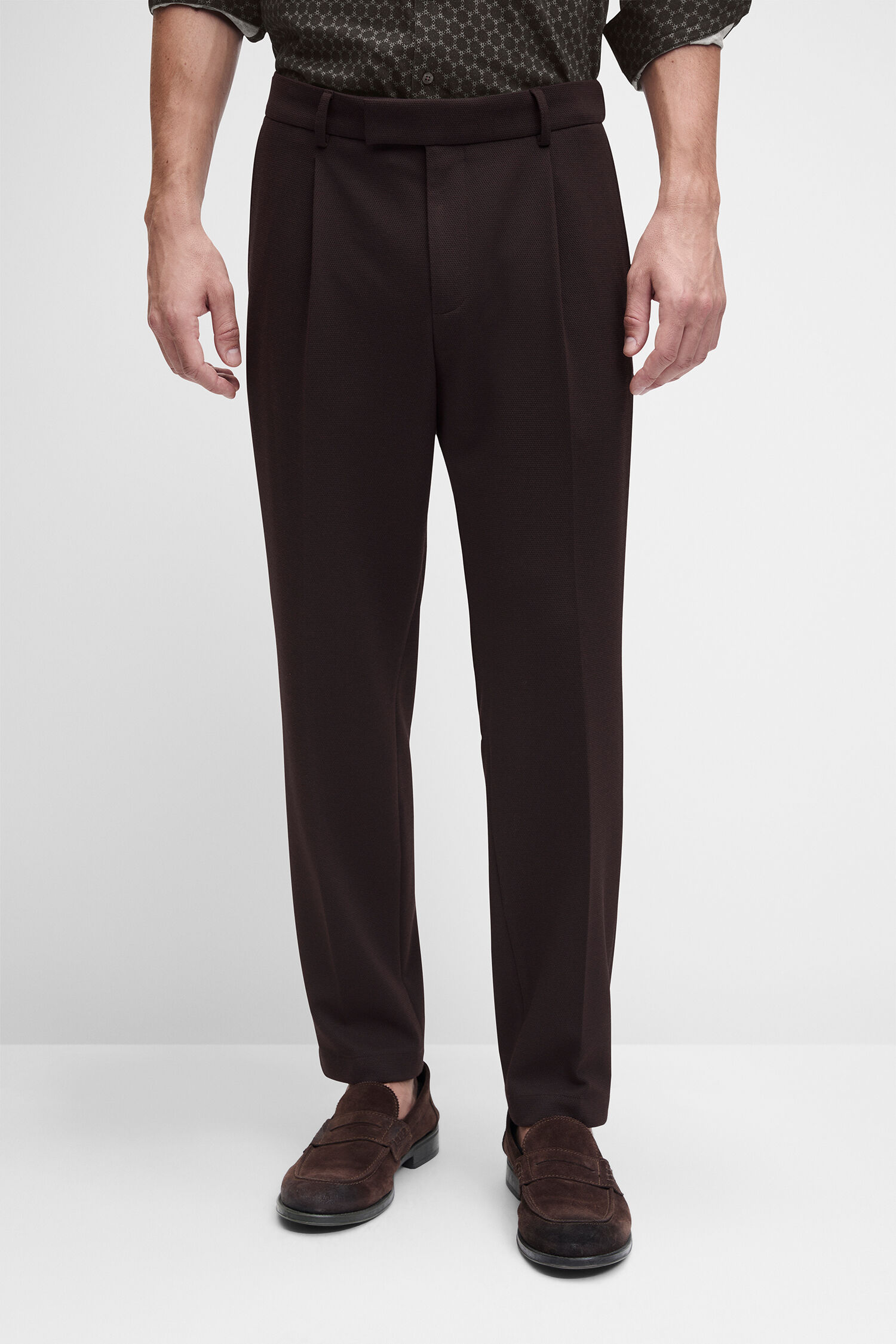 Hose, Herrenhose, Anzughose, braun, Mokassins