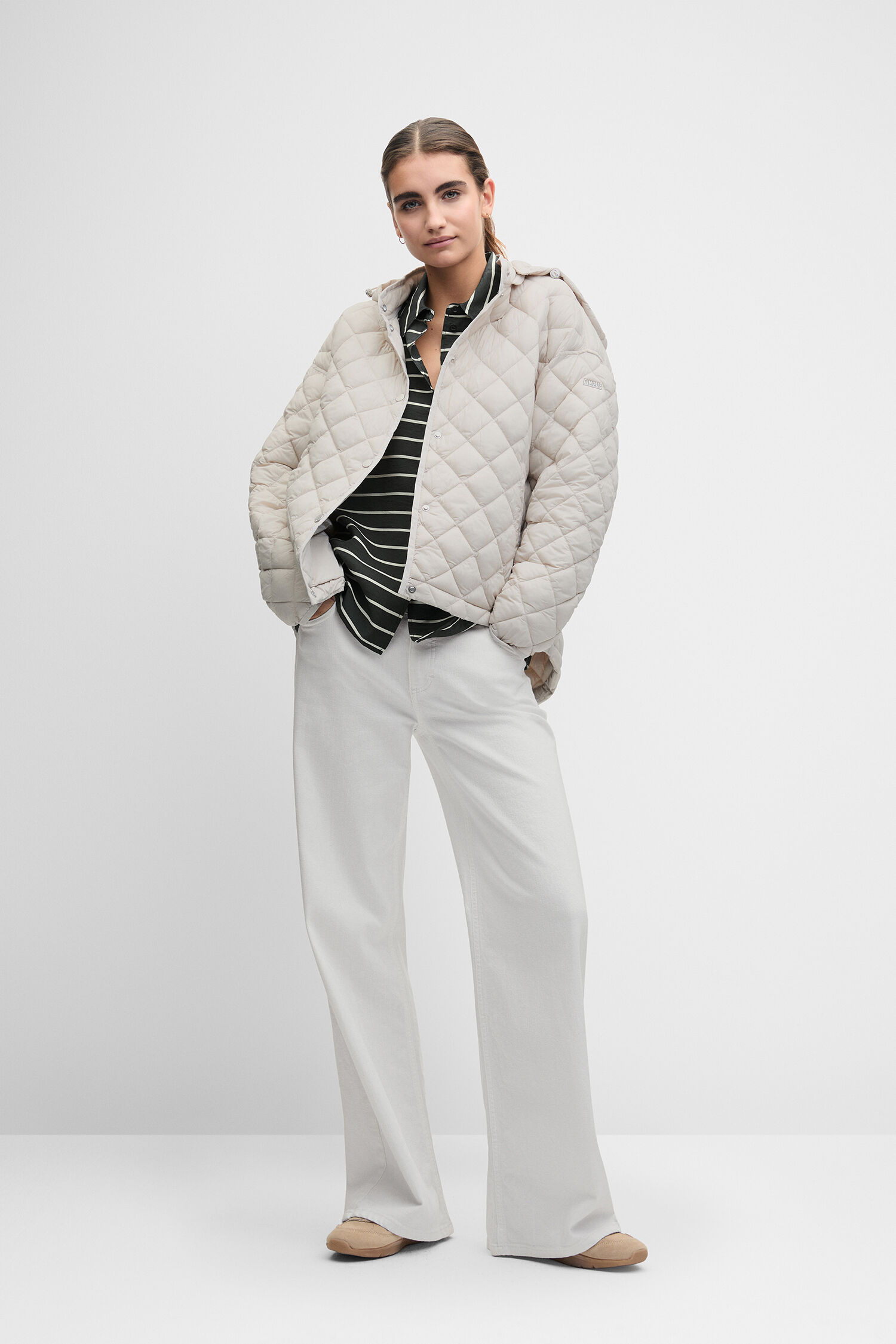 Steppjacke, Pufferjacke, Beigejacke, Schichtenlook, Casualstil