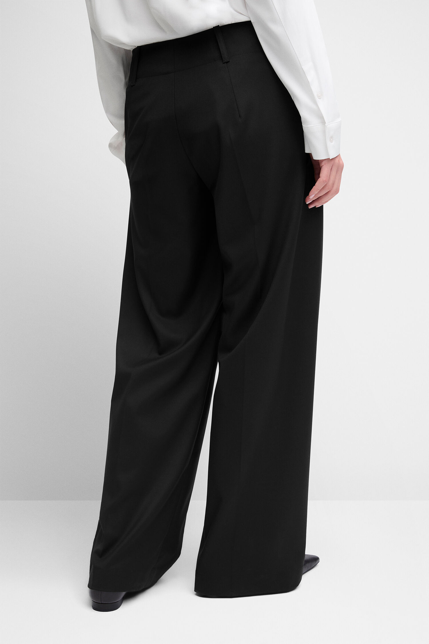 Hose, Schwarz, Weite, Gürtellose Taille, Glatter Stoff