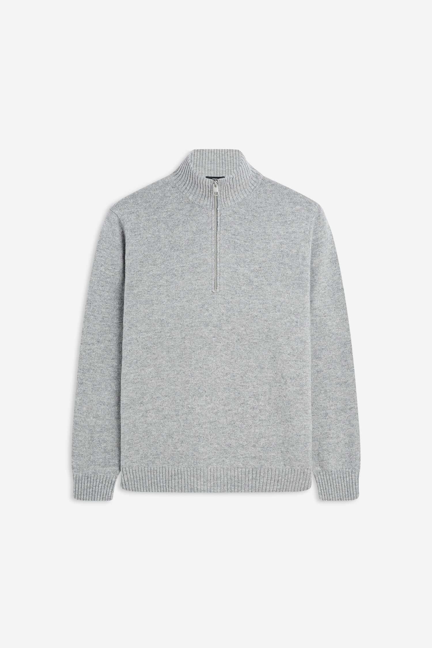 Pullover, Halbzip, Kragenbündchen, Grauer Pullover, Kunstfaser Polyester?