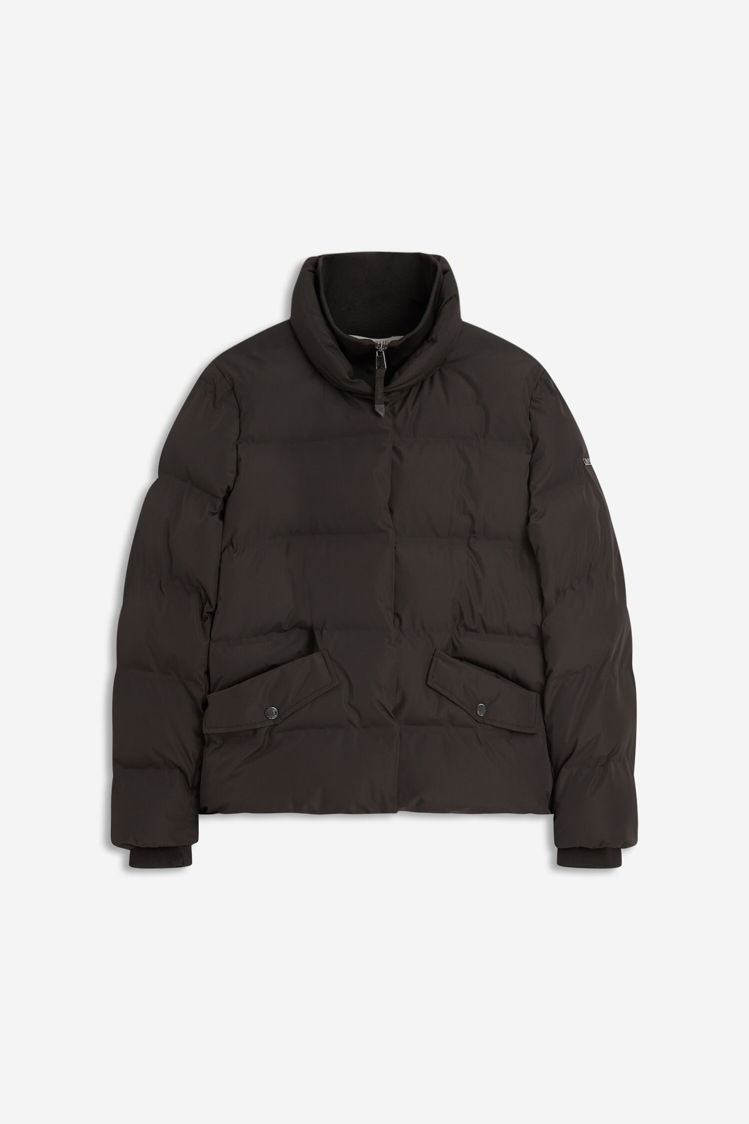 Daunenjacke, Pufferjacke, Schwarz, Kinnkragen, Reißverschluss