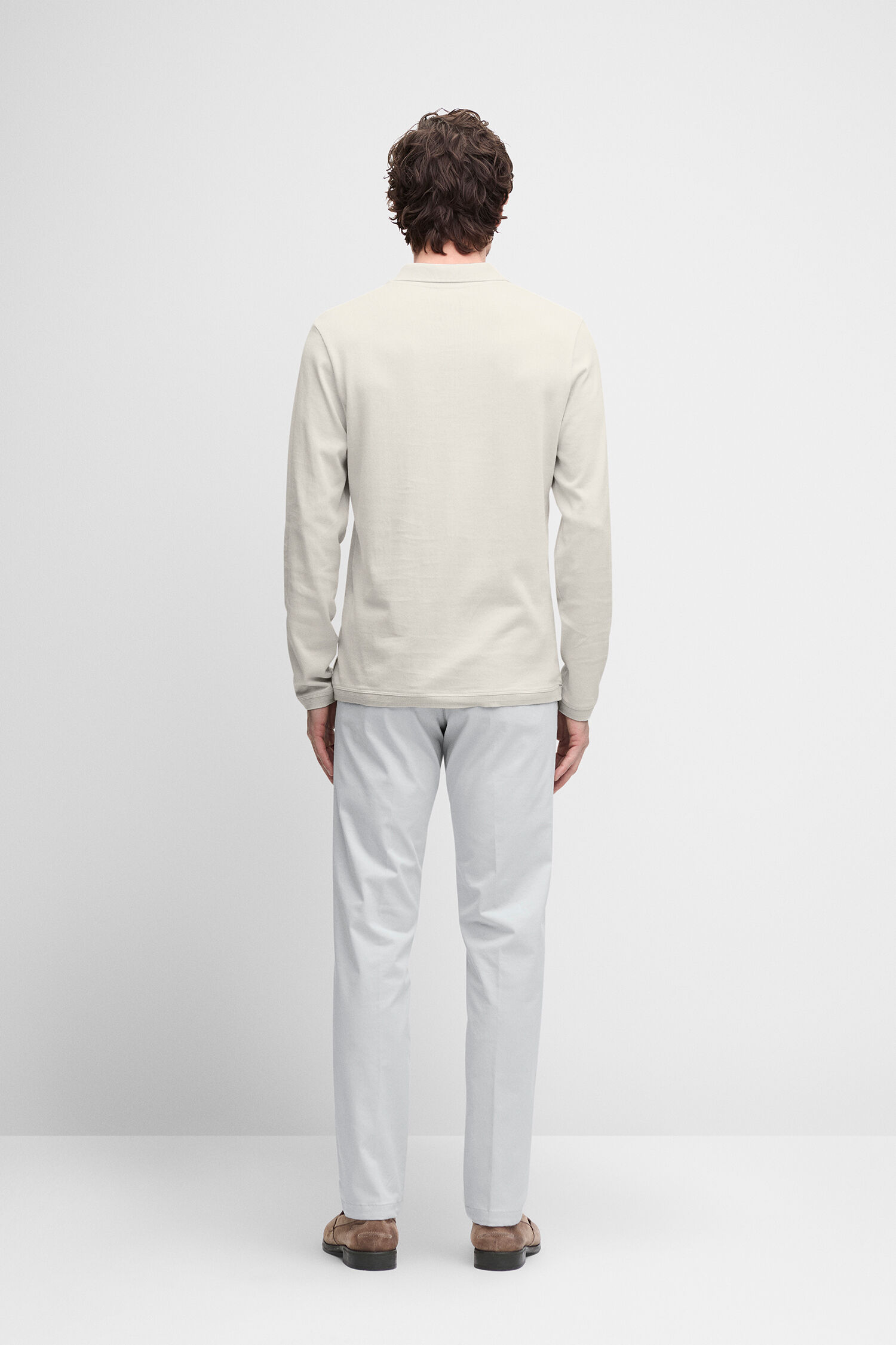 beige Sweater, Rundhals, Langarm, Baumwollmischung, Rückansicht