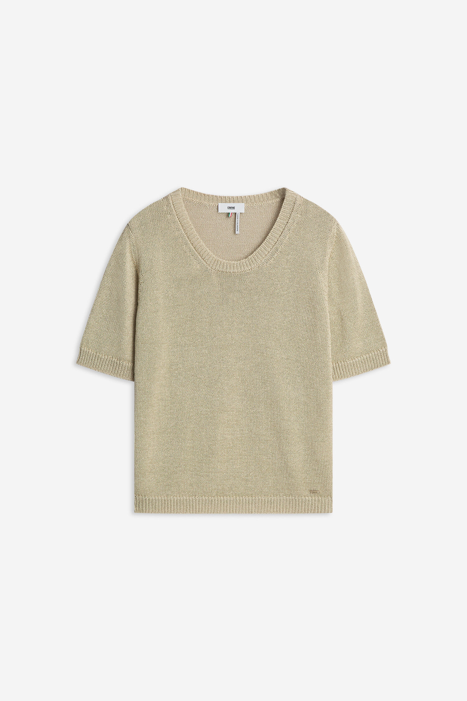 Pullover, Knit, Beige, Kurzarm, Rundhals