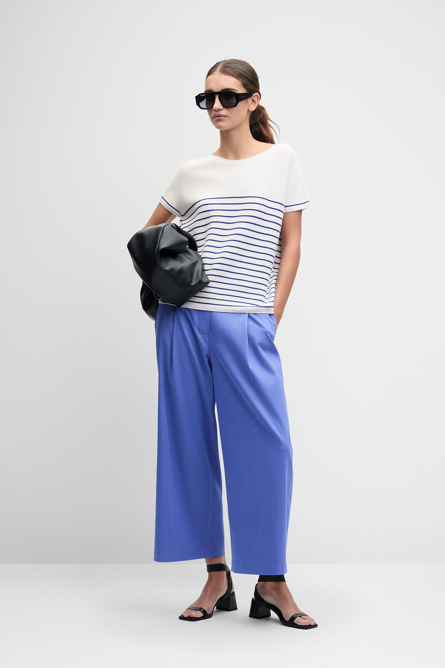 Strickpulli, Streifenmuster, Kurzarmpullover, Weiß, Blau