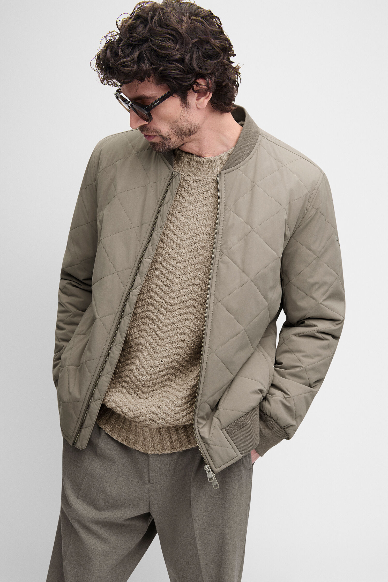 quilted jacket, BOMBERJACKEN?, beige, Knit sweater, outerwear