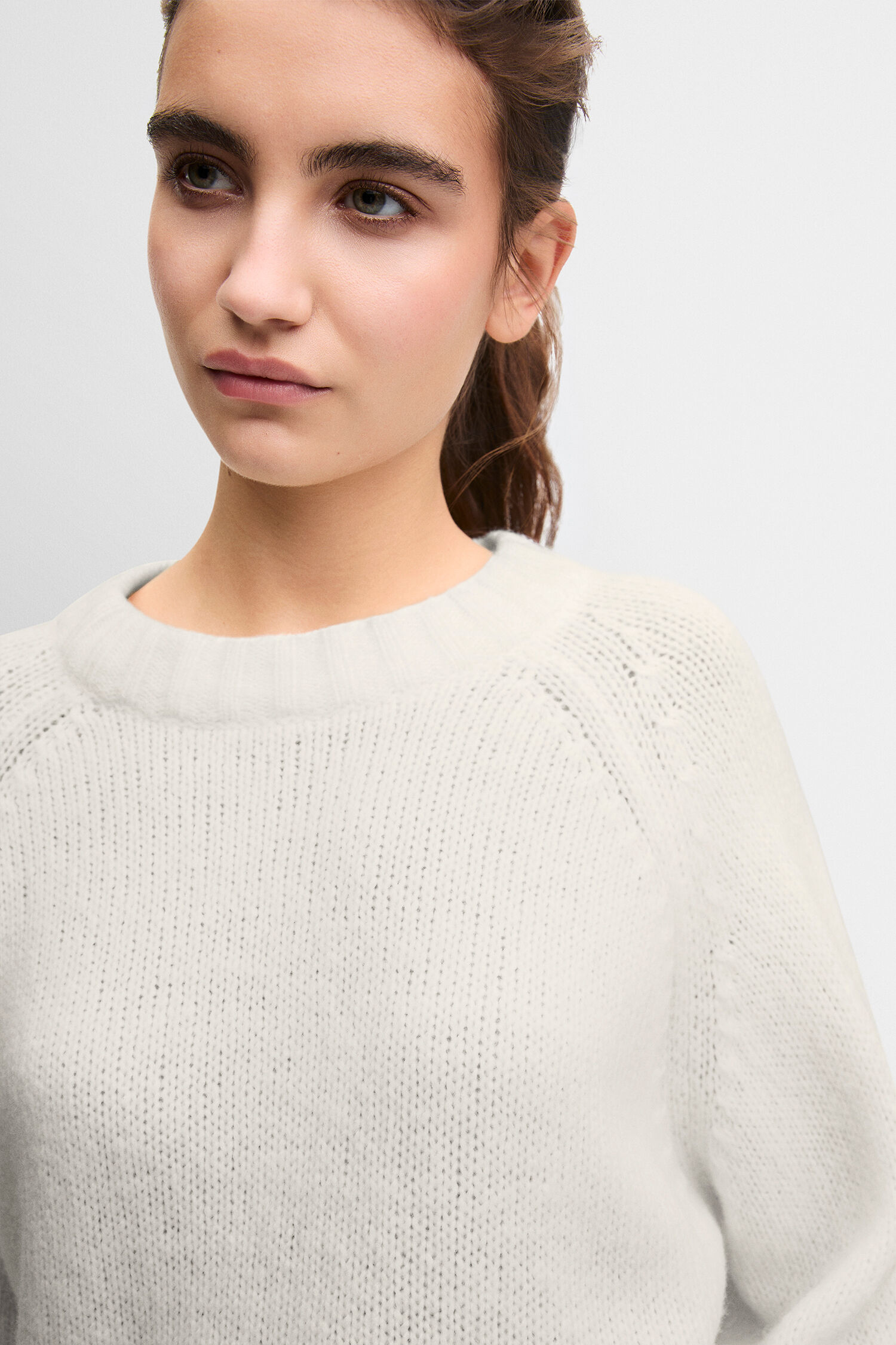 weiß, Pullover, Strickpullover, Crewneck, Langarm