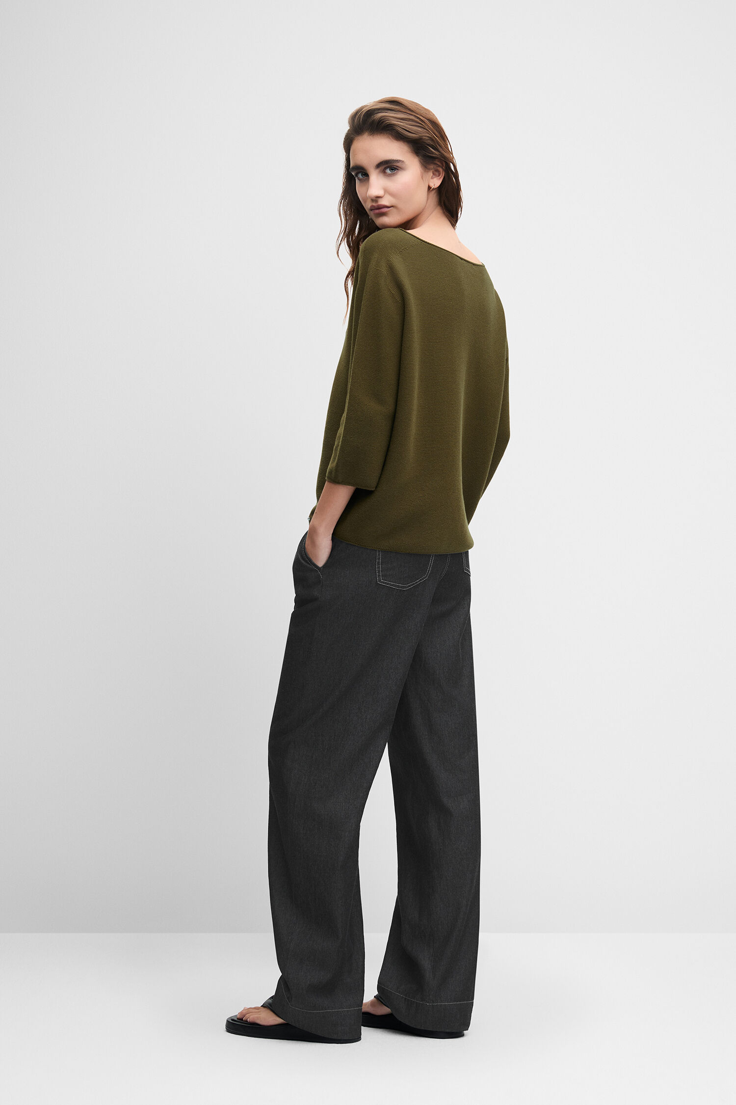 OLIVE TOP, 3/4 SLEEVE, KNIT TOP, OLIVE GREEN, BASICS