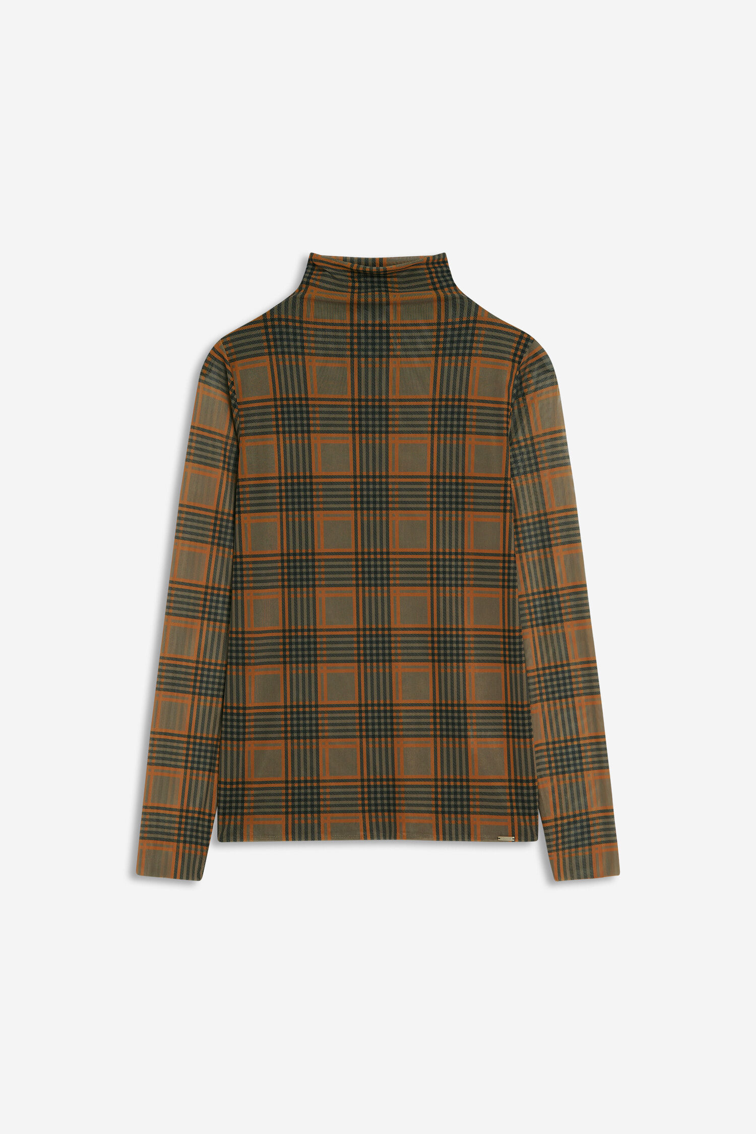 plaid, turtleneck, langarm, oberteil, musterung