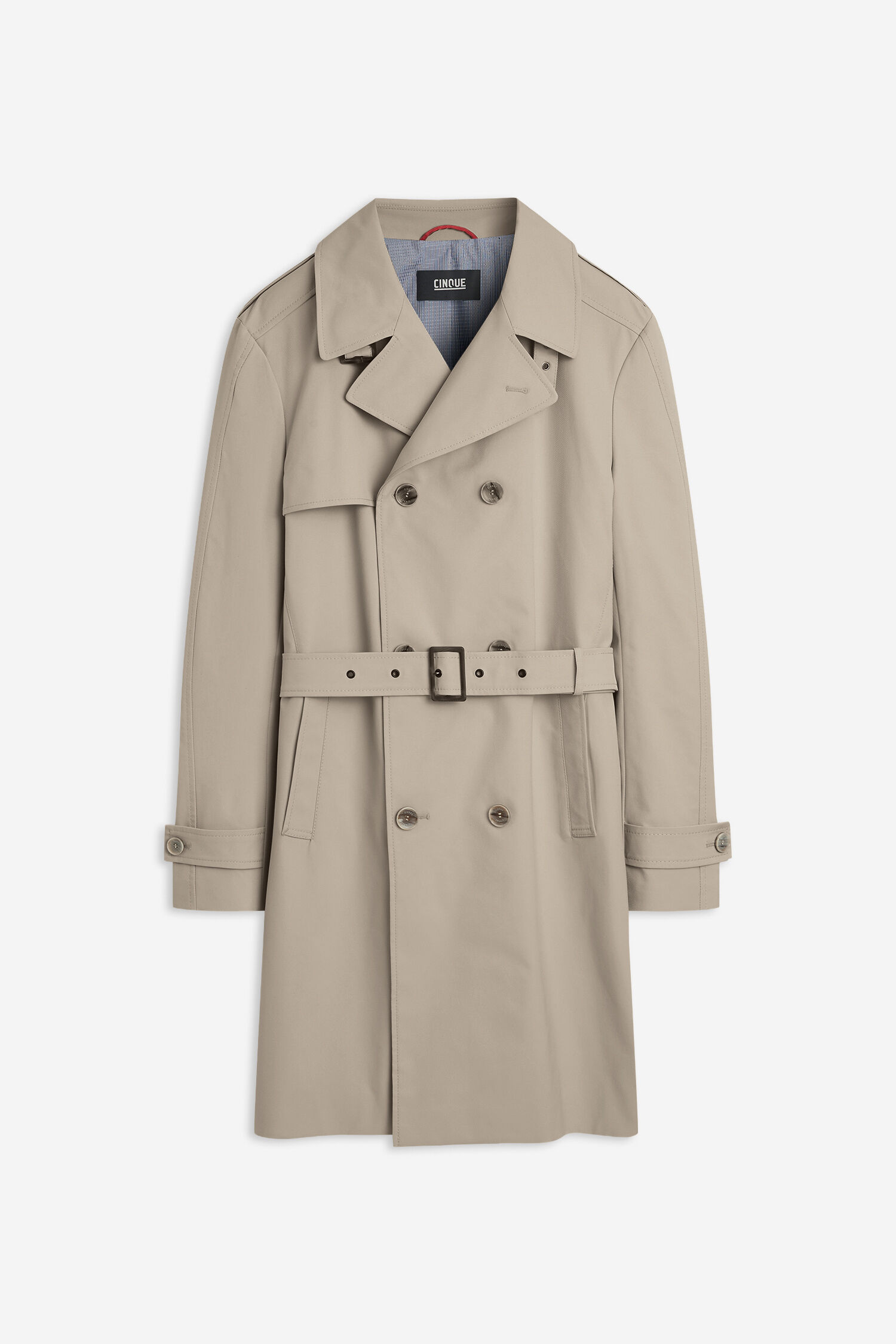 Trenchcoat, Beige, Doppelreihig, Gürtel, Knopfverschluss