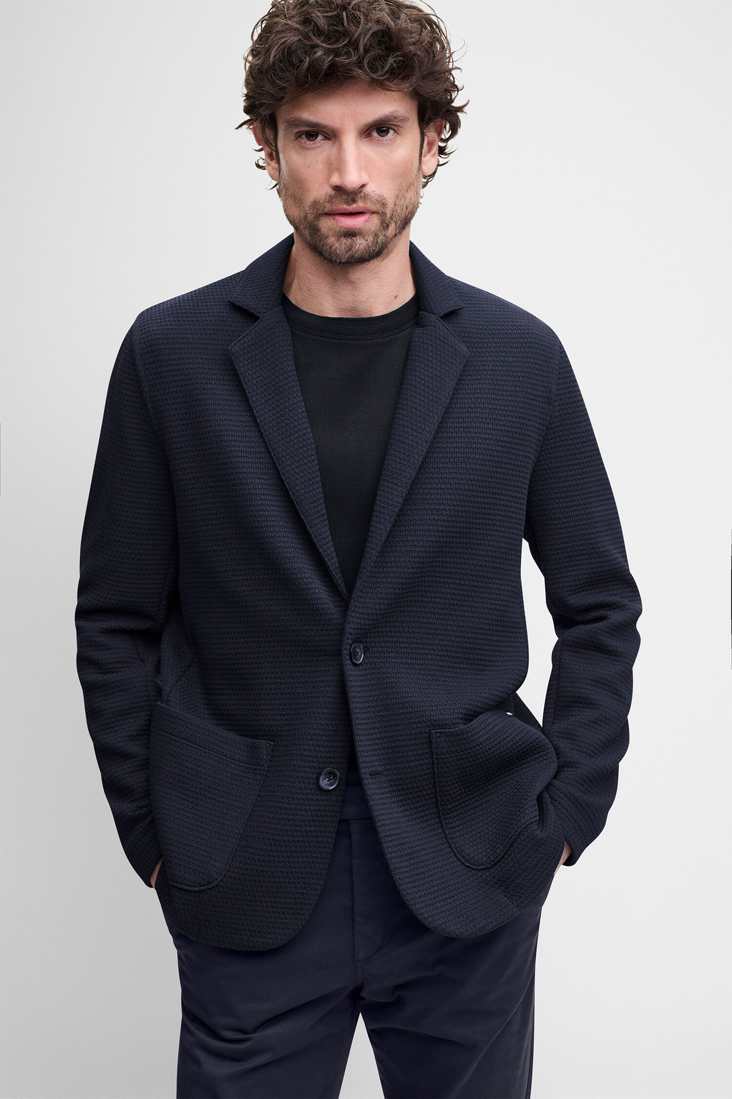 Blazer, Nadelstruktur, Dunkelblau, Paspelierte Taschen, Hemd-frei
