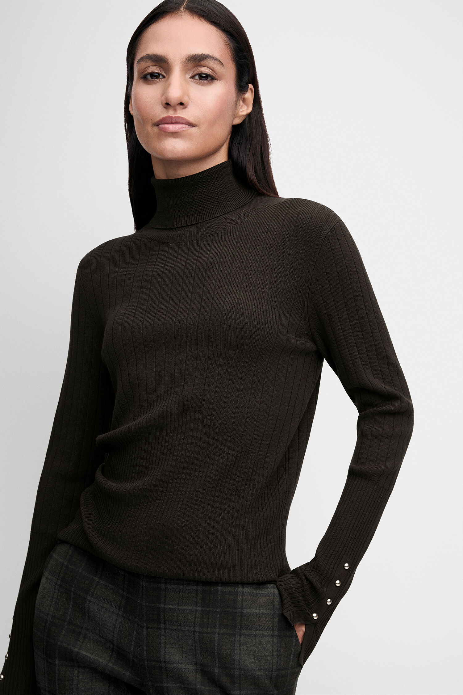 turtleneck, knitwear, dunkelgrün, ribbed, langarm