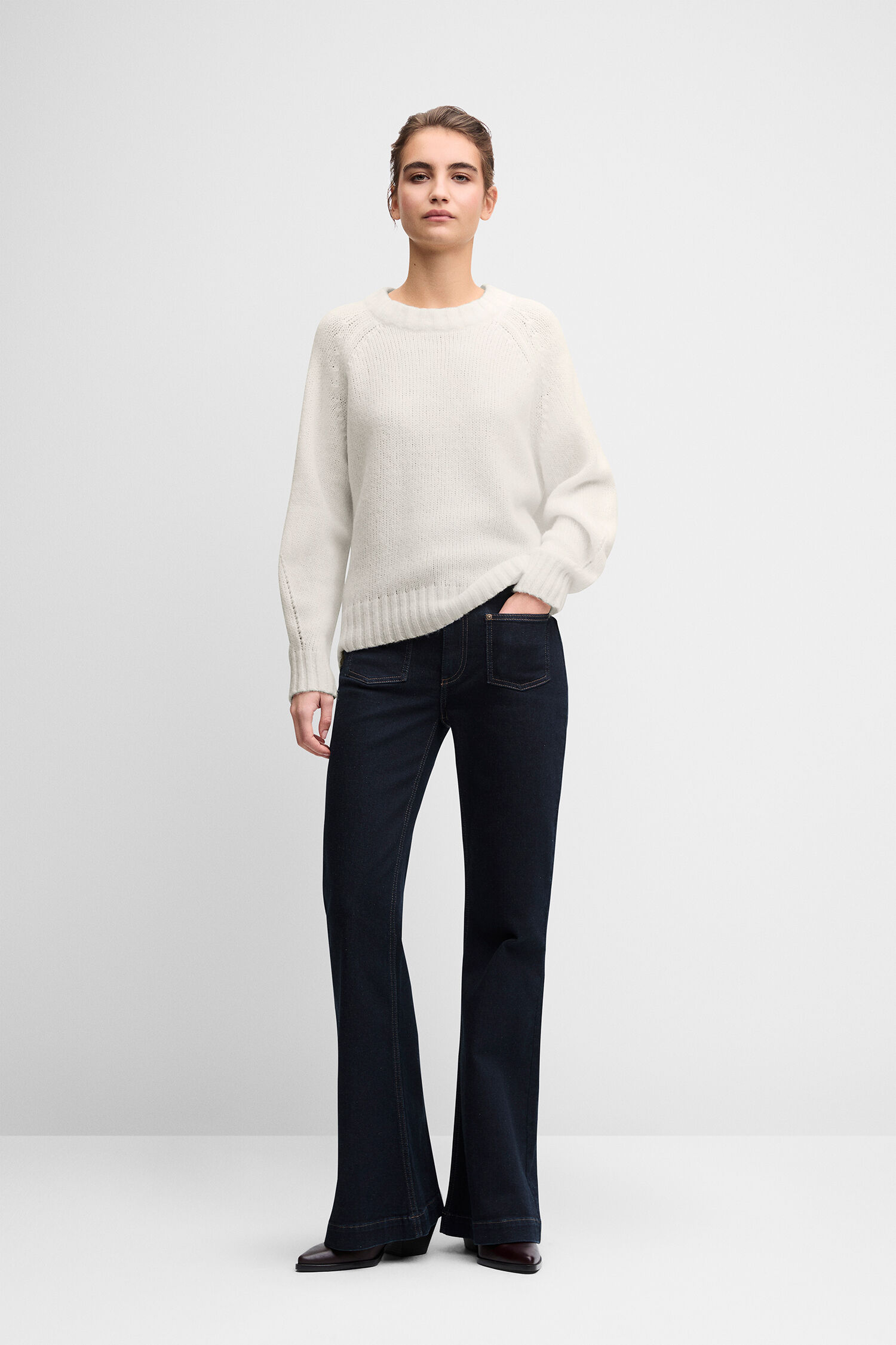 Pullover, Wolle, Kragenloss, Weiß, Sweater
