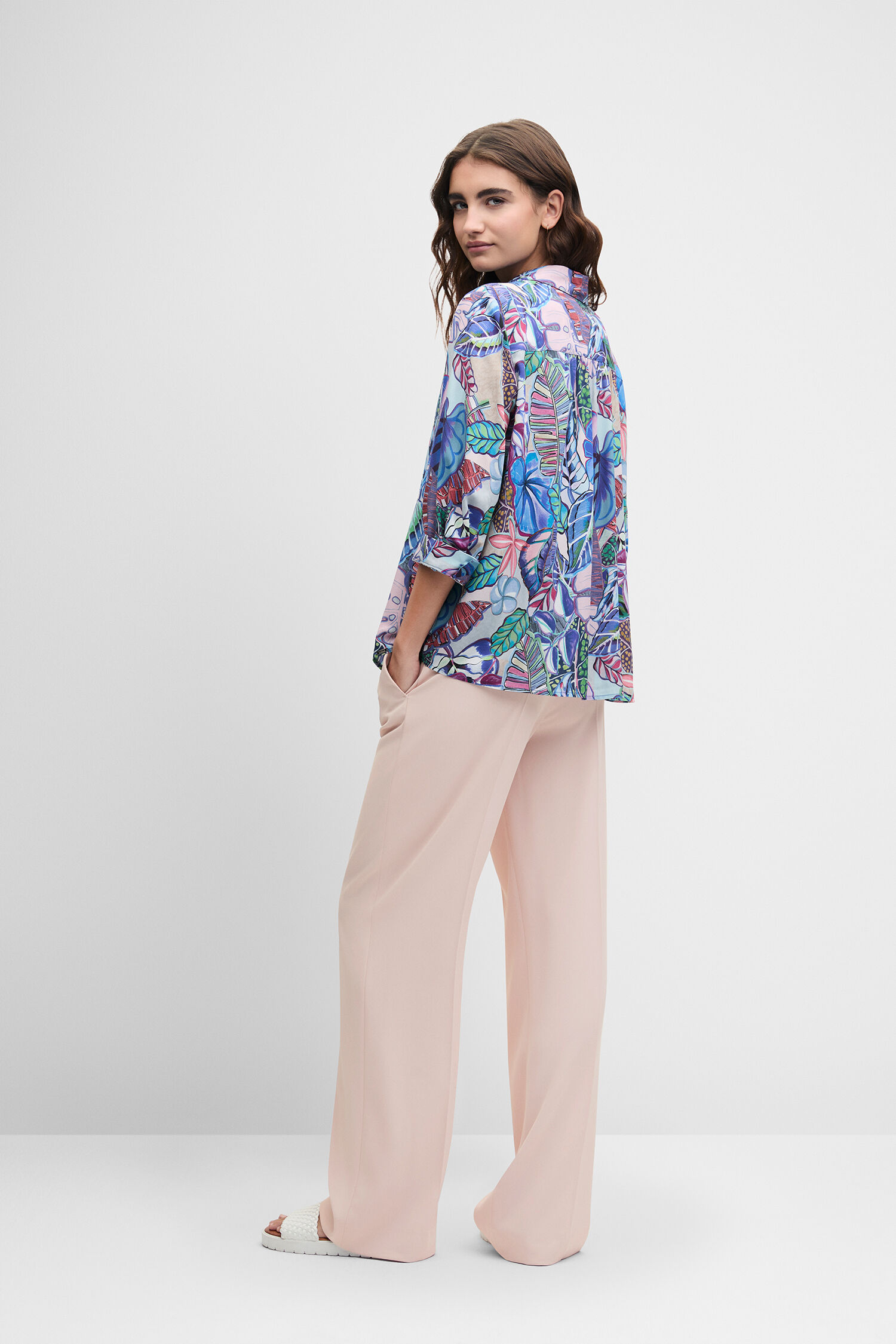 bluse, print, farbenmix, weite hose, palazzo
