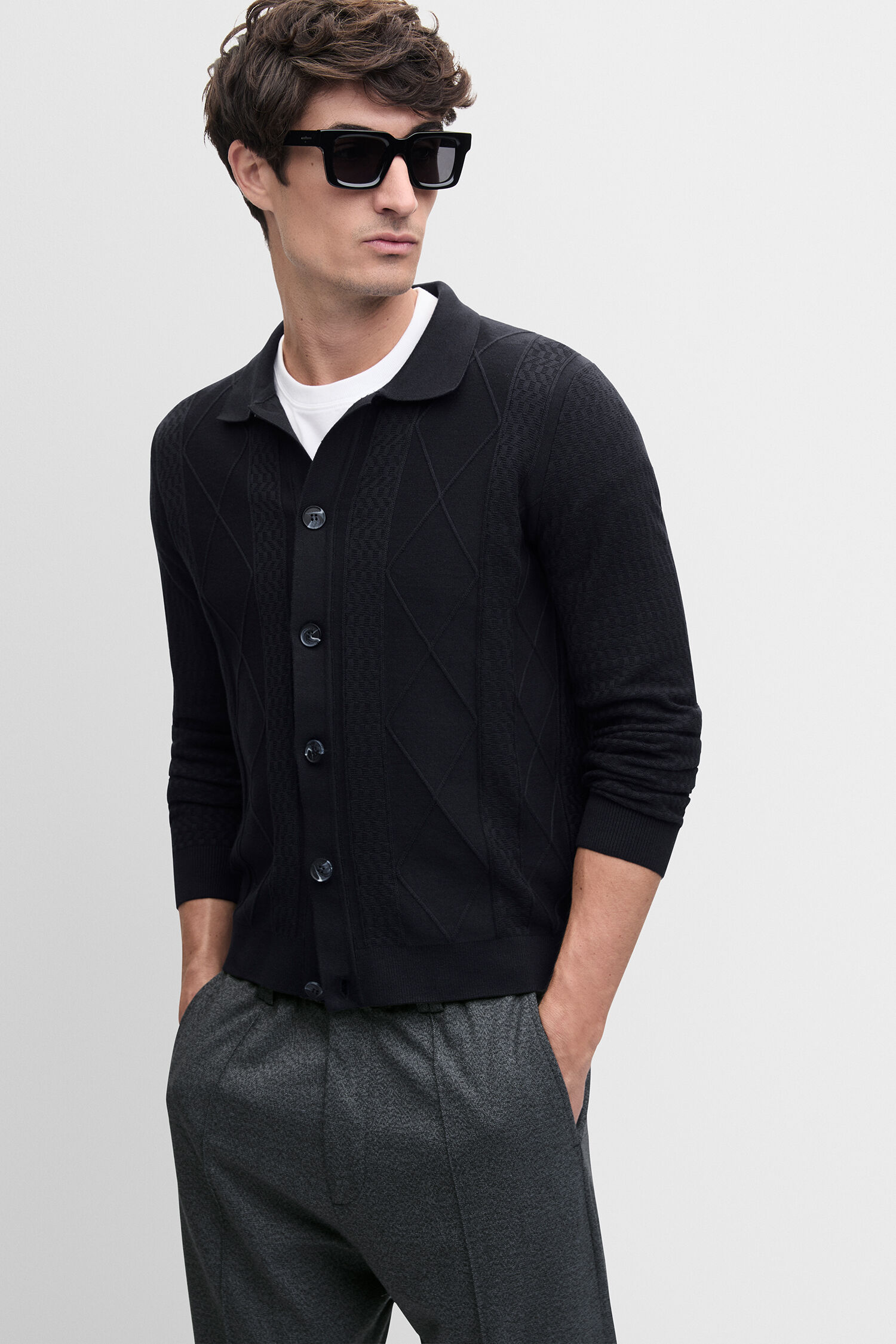 cardigan, schwarz, Knit, knopfverschluss, Diamantmuster
