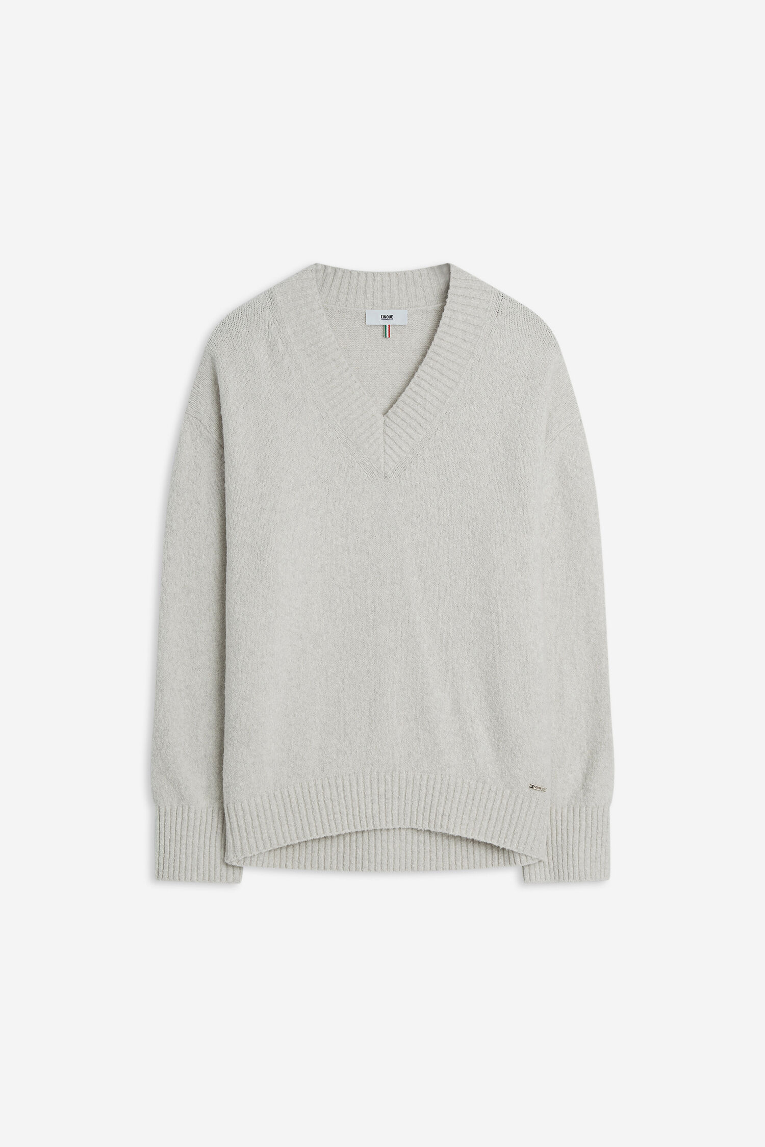 Pullover, V-Ausschnitt, Strick, Langarm, Heller Grau