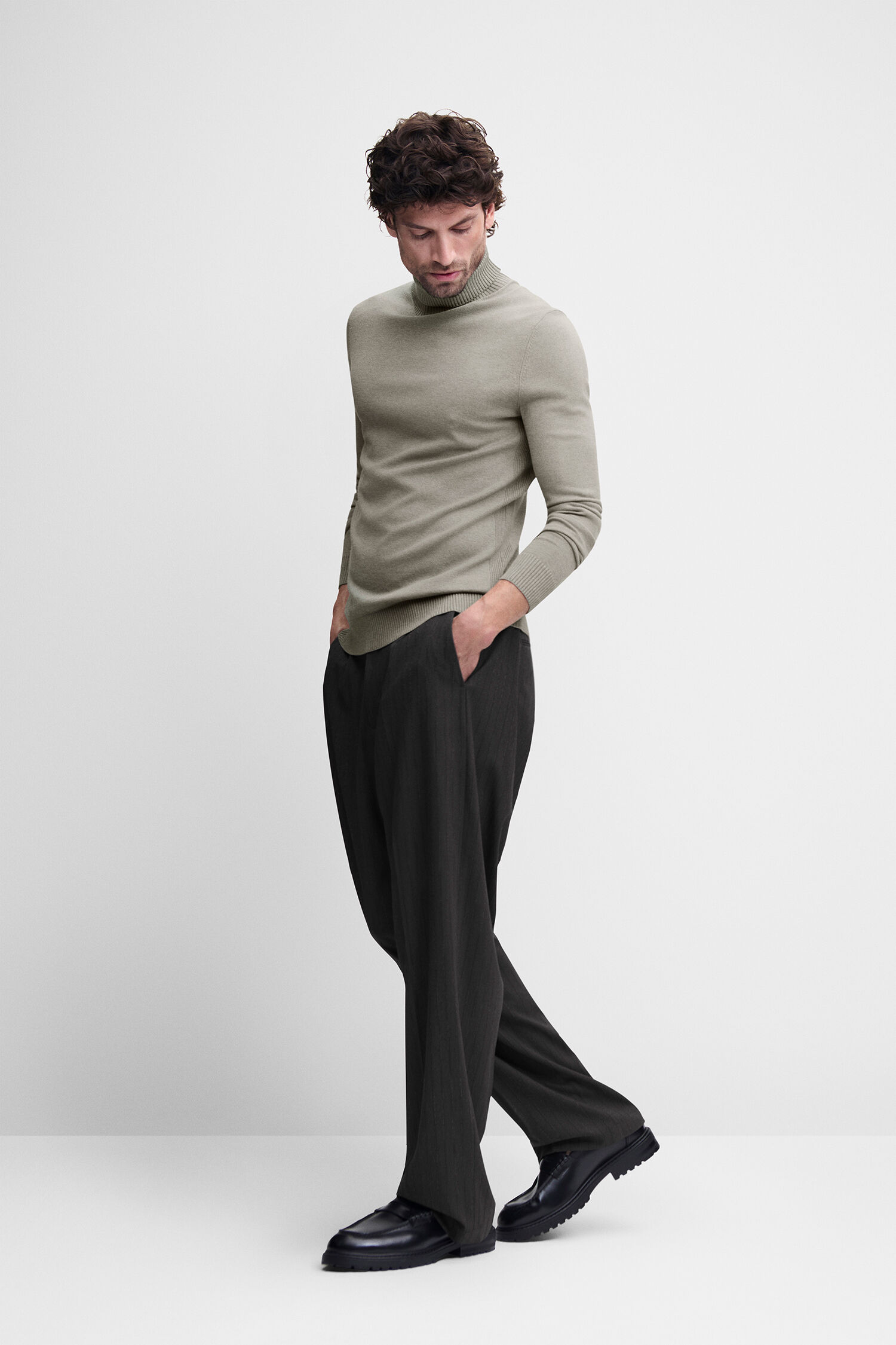 Pullover, Rollkragen, Beige, Kuschelig, Schwarz