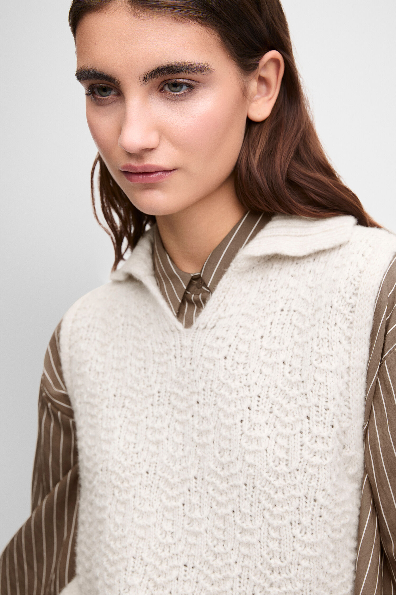 Strickweste, Häkelstrick, Layering, Beige, Creme