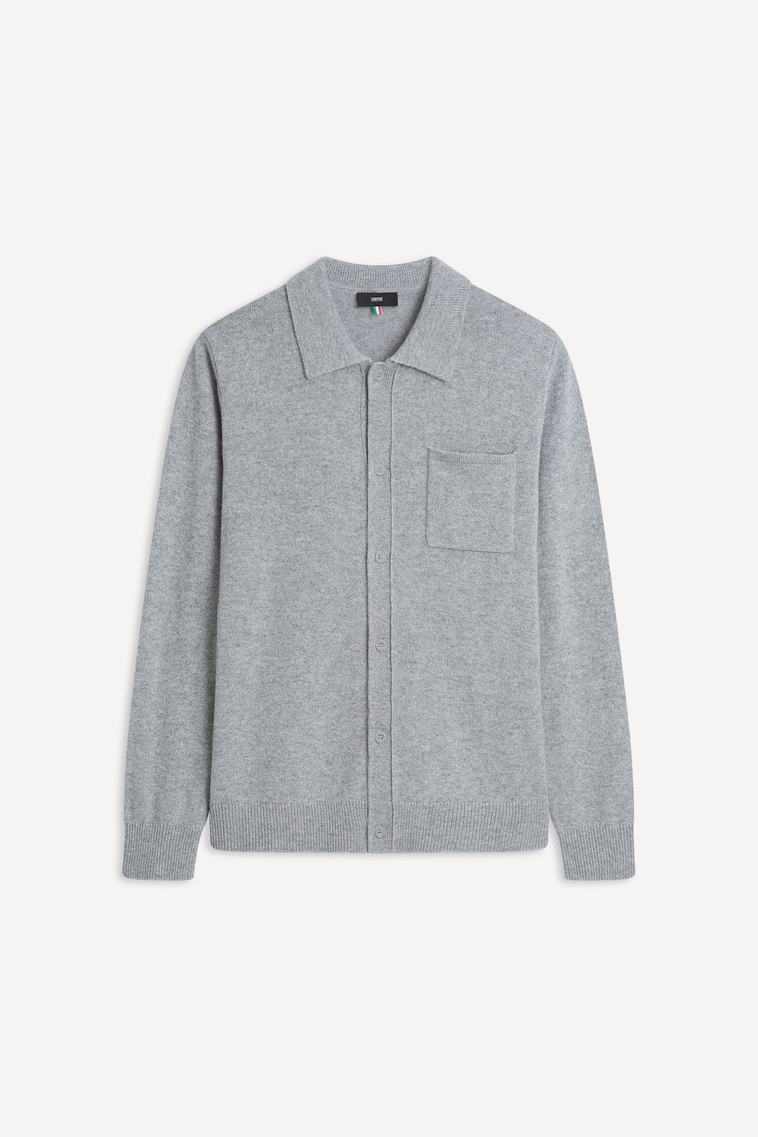cardigan, grau, langarm, knopfleiste, Brusttasche