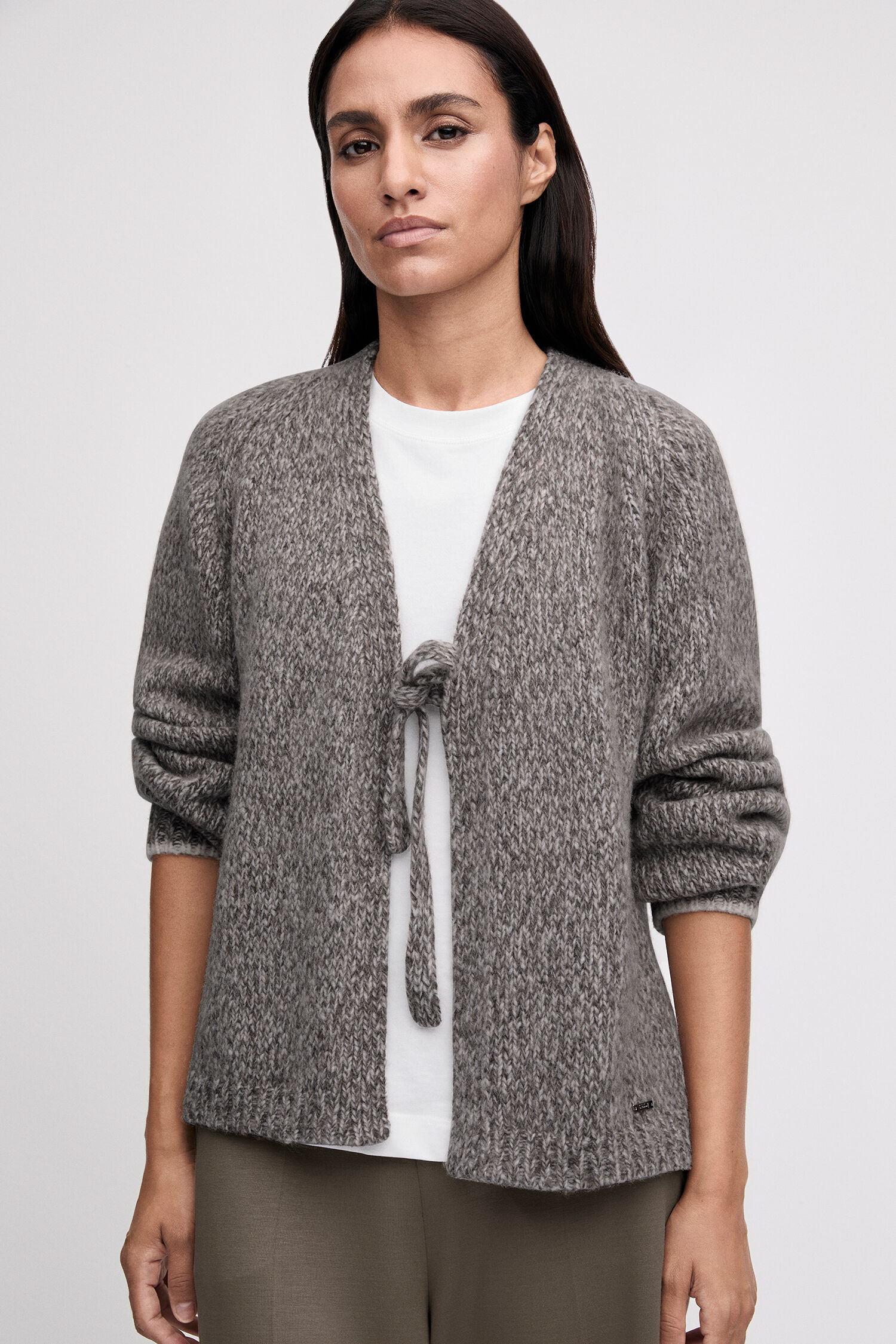 cardigan, Knit, Grau, Bindegürtel, langarm