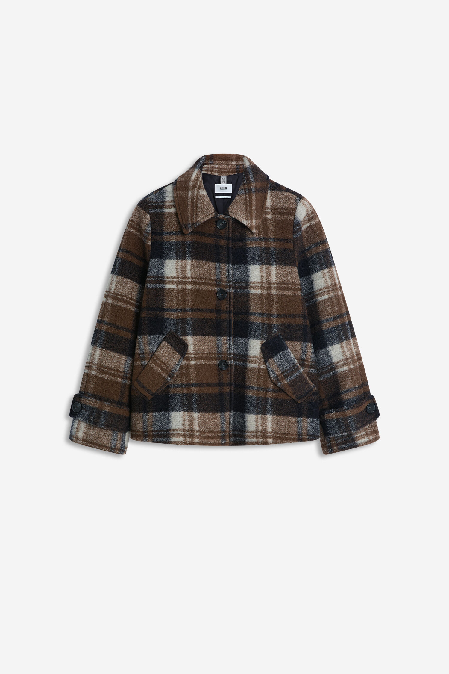 Wolljacke, Oversized, Plaid, Braun, Knöpfe