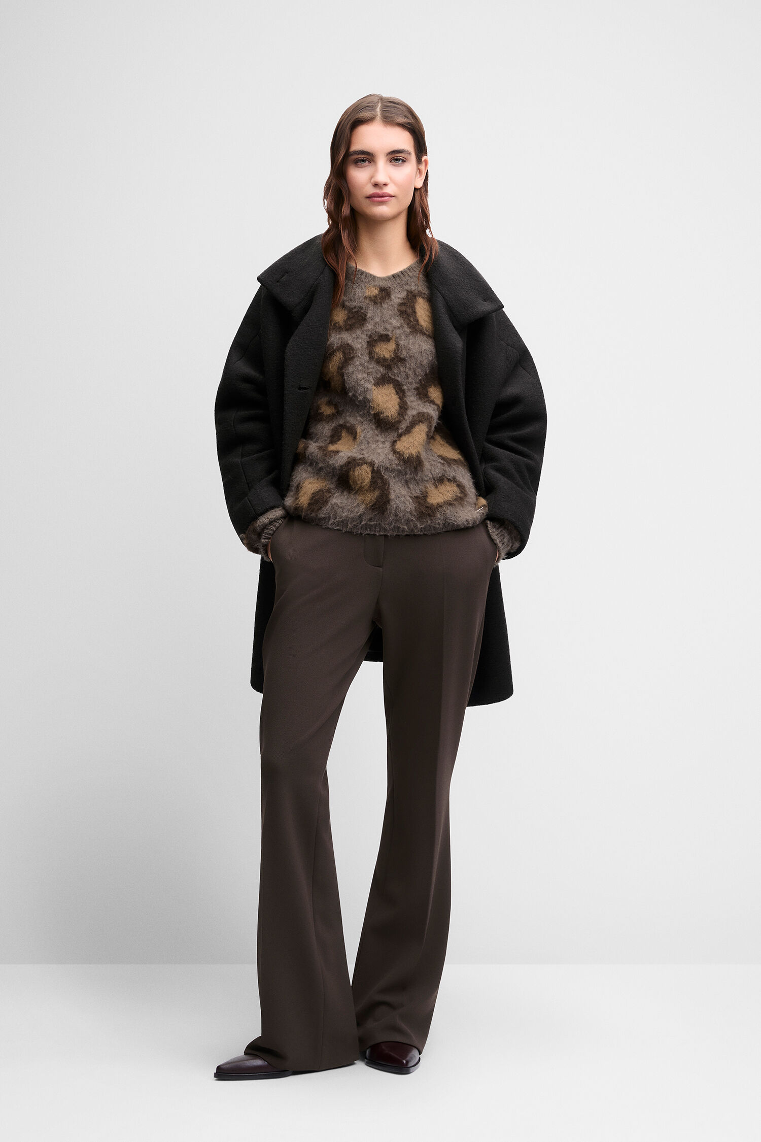 Strickpullover, Lederfell, Tiermuster, Brown, Hose