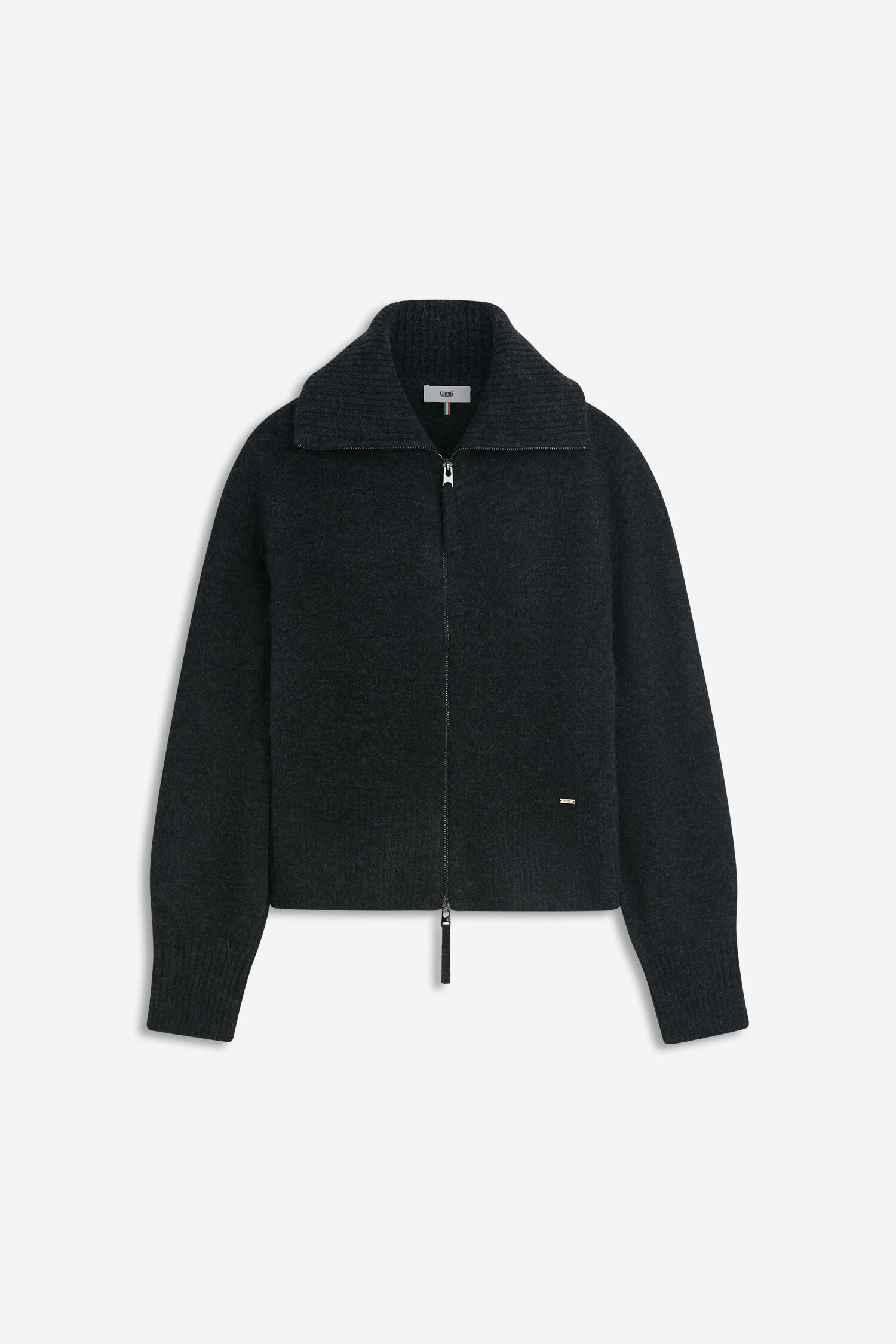 jacke, Reißverschluss, dunkelgrau, Kragen, Strickstoff