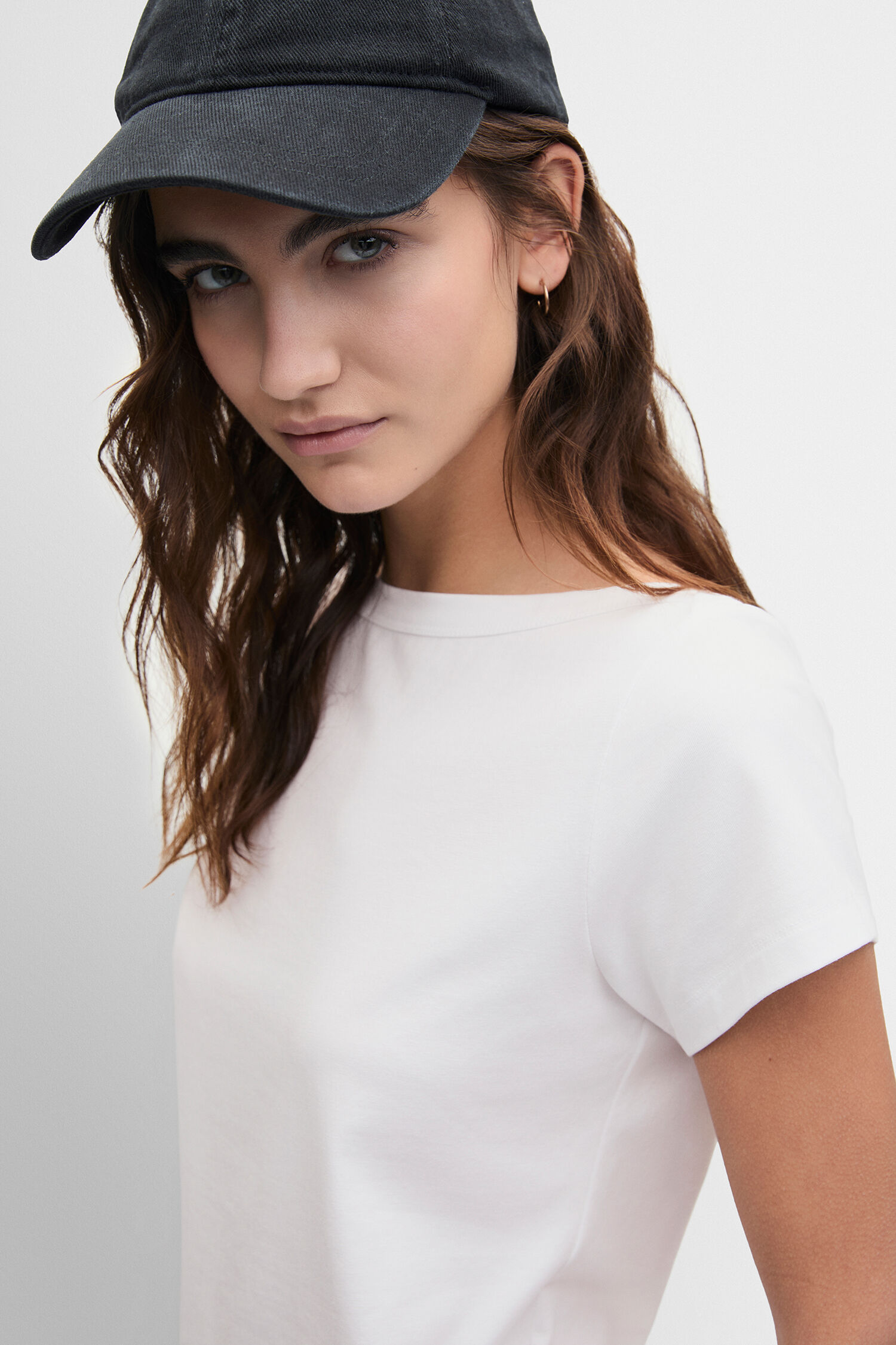 T-Shirt, Kurzarm, Weiß, Kappe, Casual