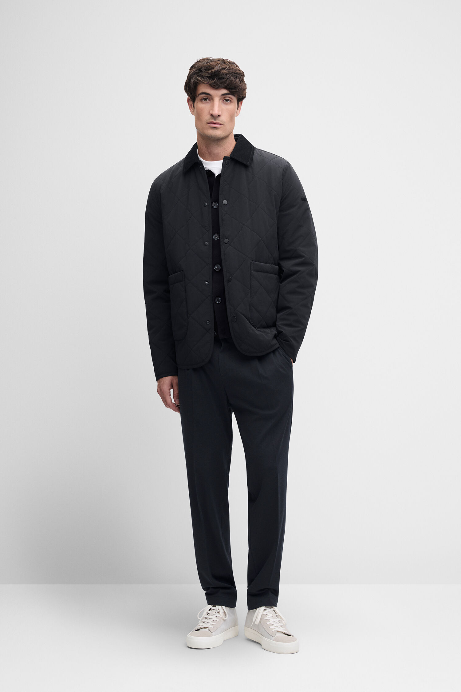 Quilted jacket, Black jacket, Layered look, Long sleeves, Front pockets