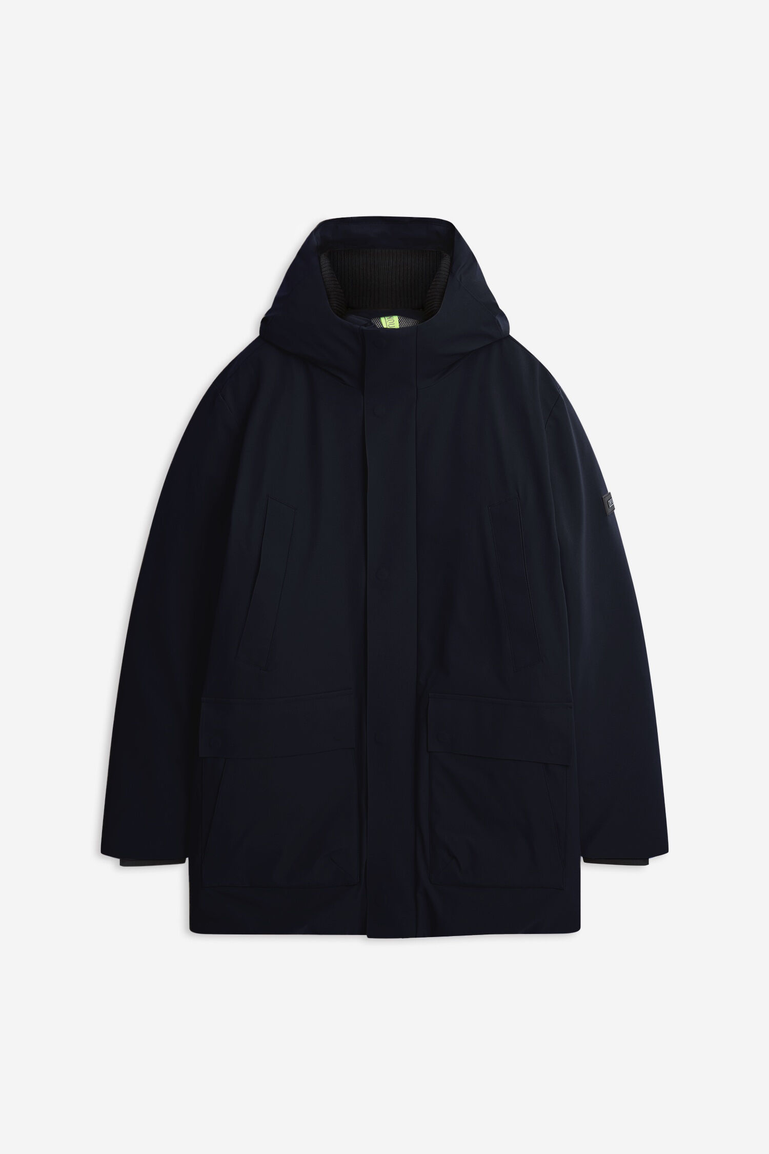 Mantel, Dunkelblau, Hoodie, Reißverschlusslos, Uni
