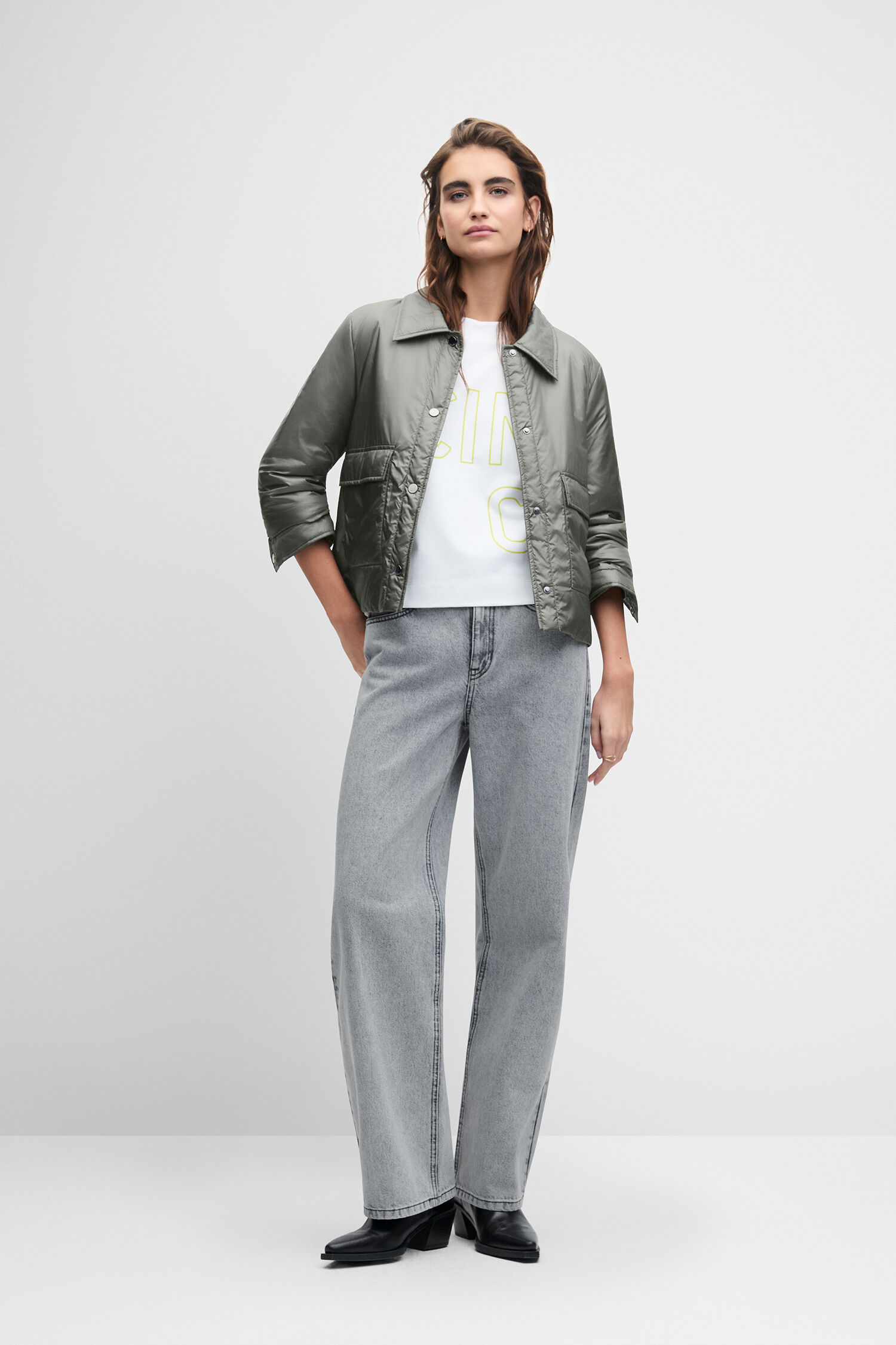 jacke, militärgrün, pufferjacke, lederoptik, outfit-sets