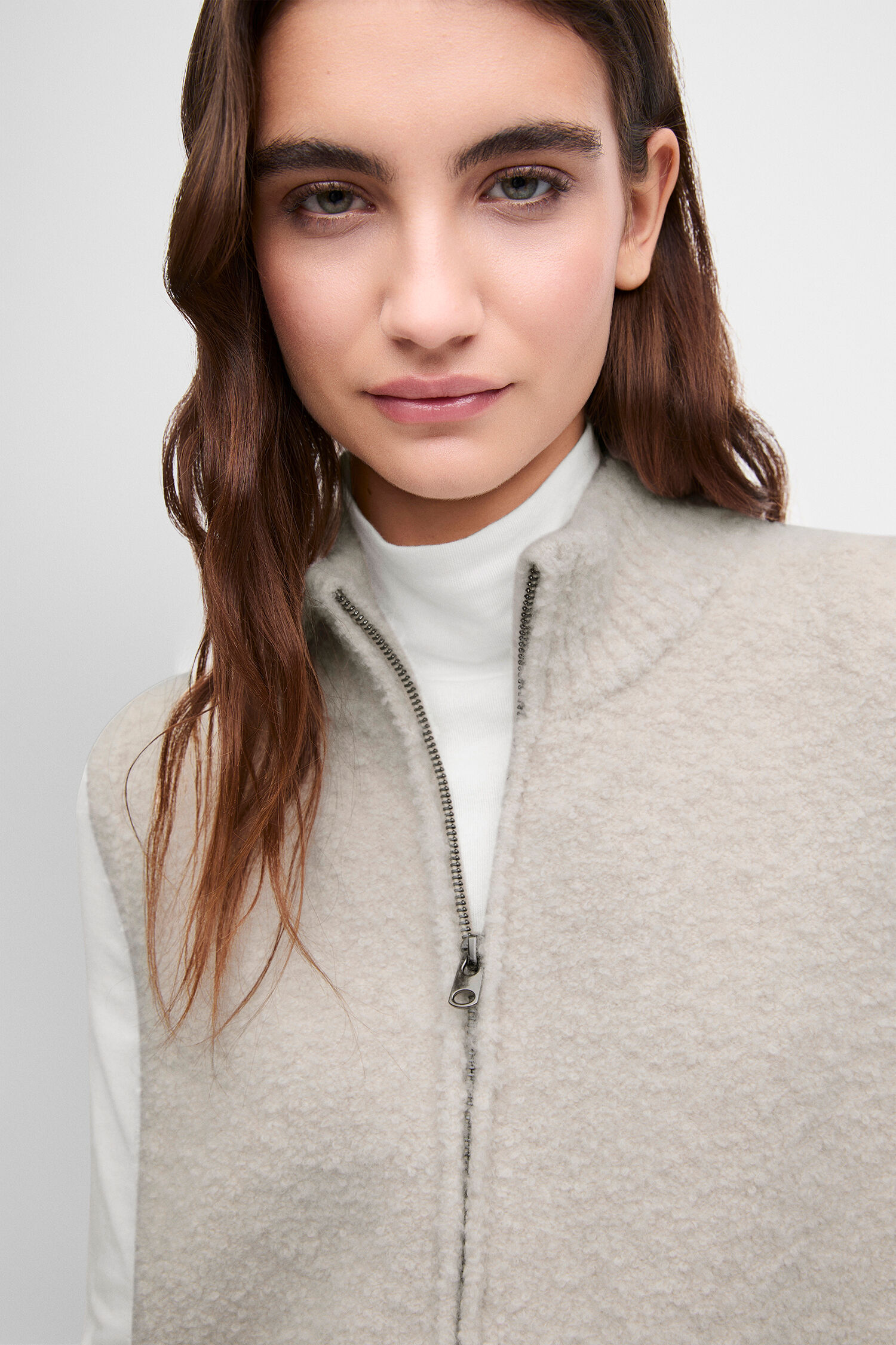 Fleece, Reißverschluss, Rollkragen, Beige, Weste