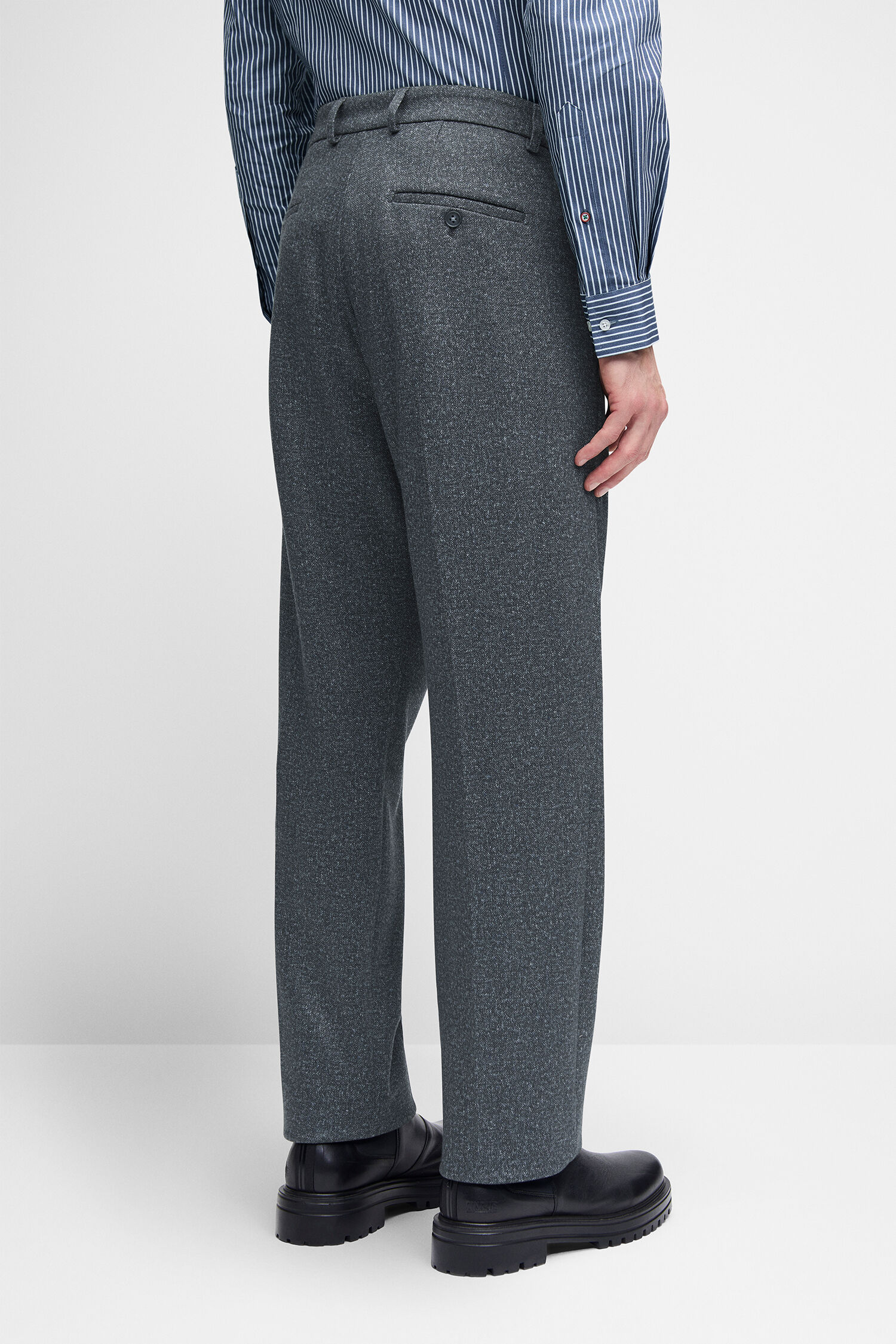 Hose, Herrenhose, Flanelloptik, Grau, Knopf-Gürtel