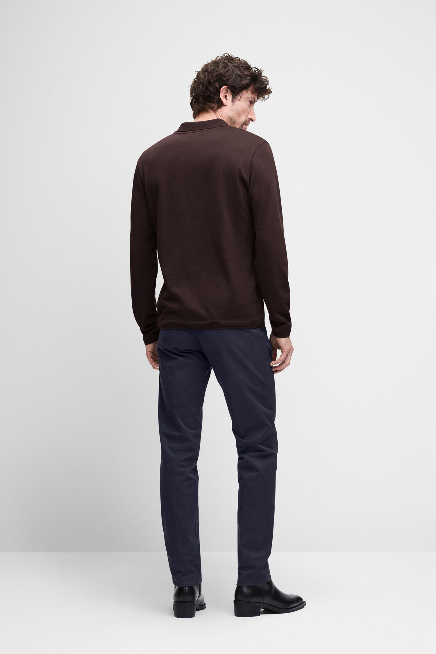 polo, pullover, braun, langarm, hose