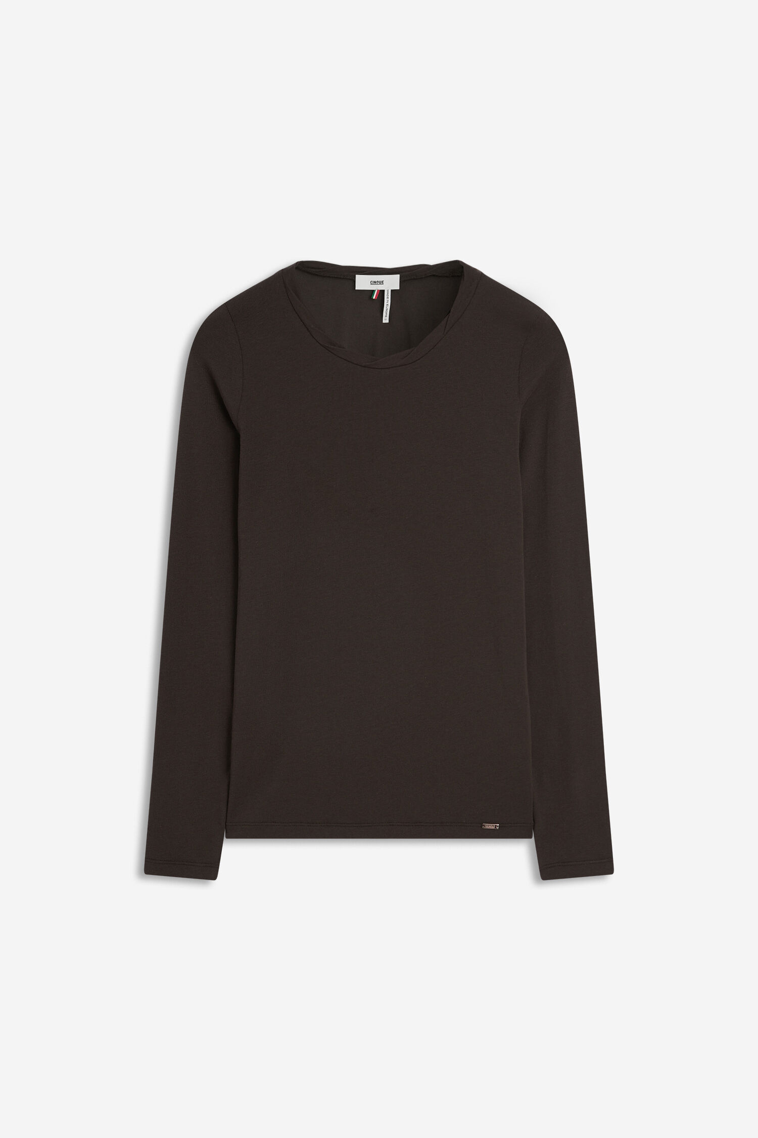 Langarmshirt, Braun, Rundhalsausschnitt, Kunstfaser, einfarbig