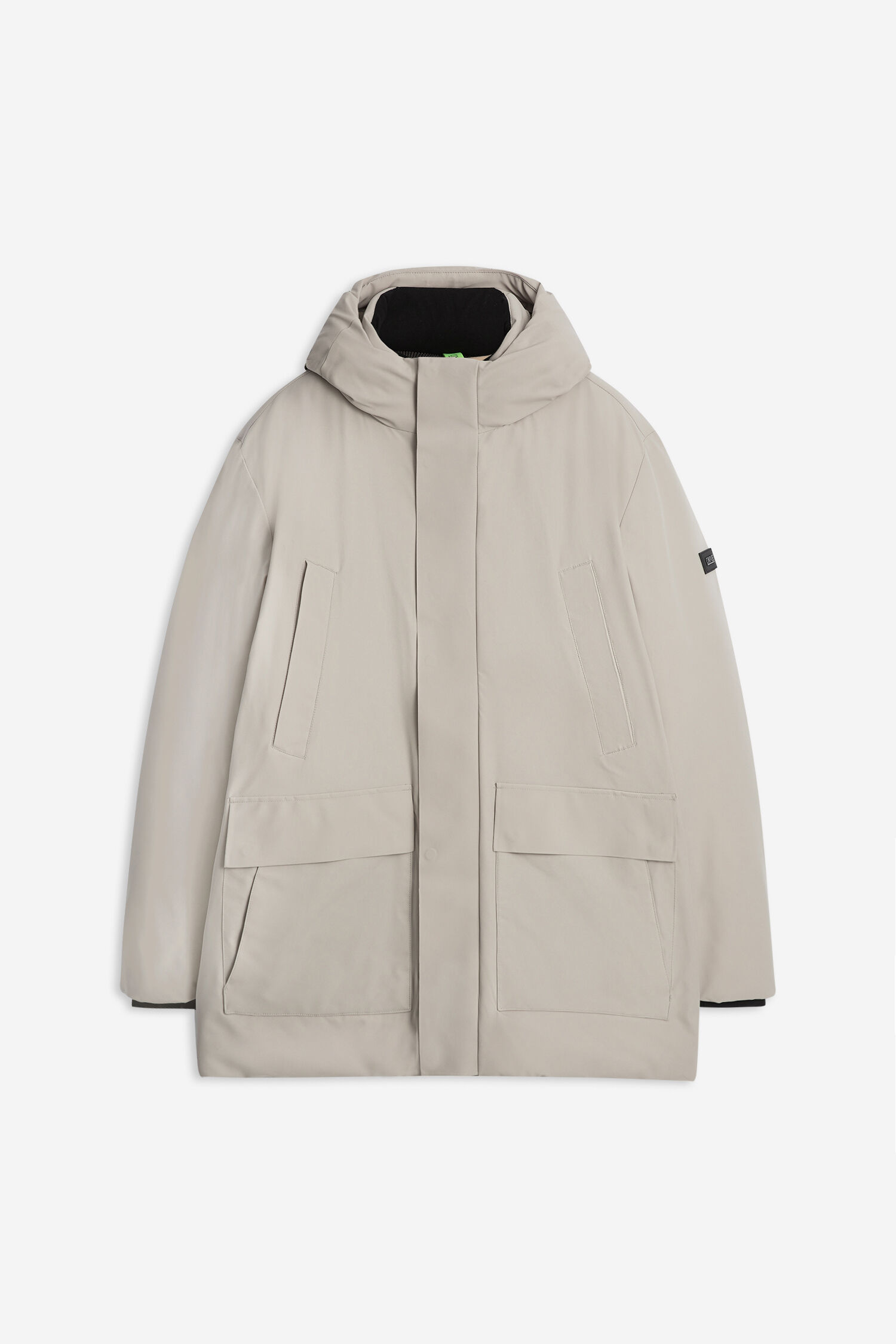 Mantel, Jacke, Beige, Stehkragen, Kapuze