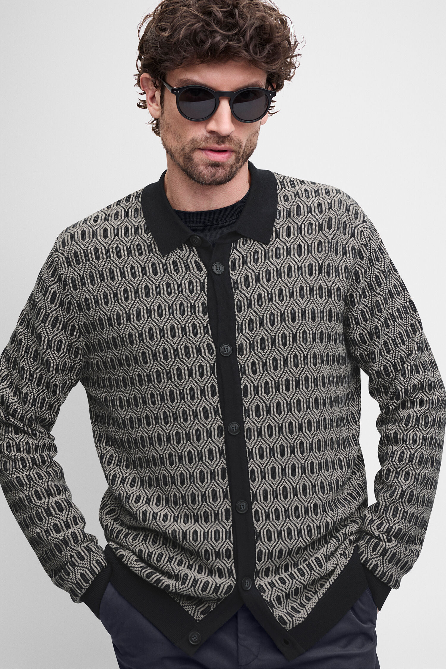 Herrenjacke, Mustermuster, Button-Down, Kragenpullover, Schnürstiefel