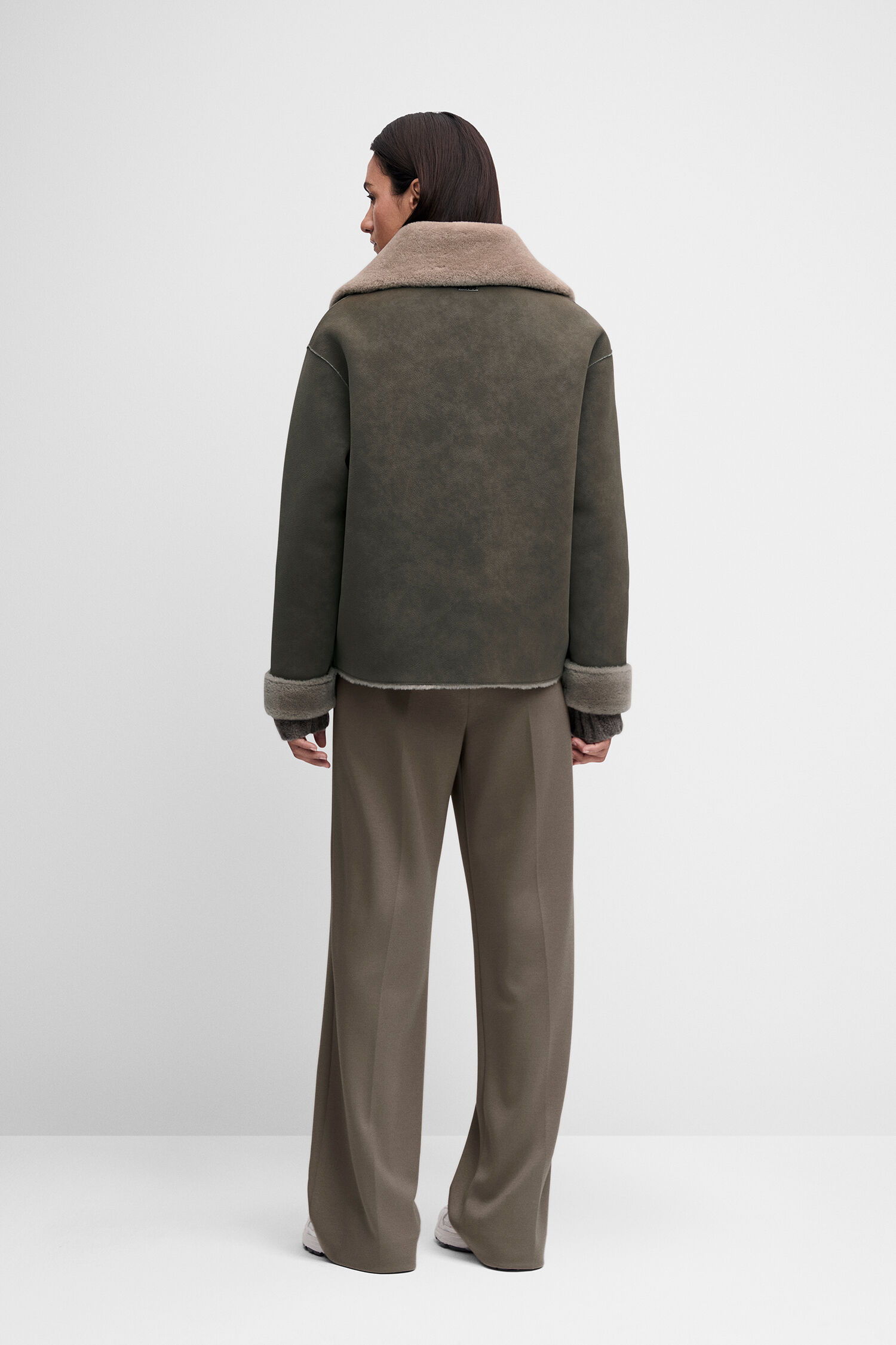 Wolljacke, Shearling, Oversized, Mantelstil, Kamelbraun