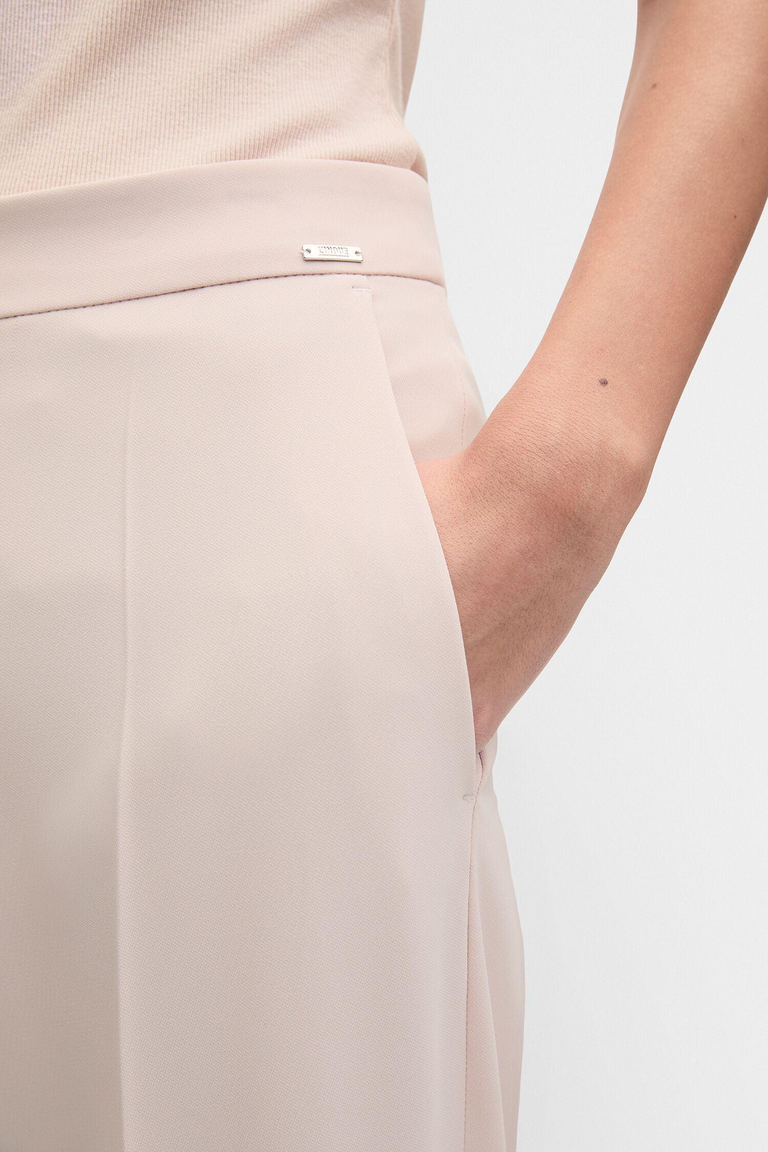 Hose, Beige, High waist, Seitentasche, Feintextur