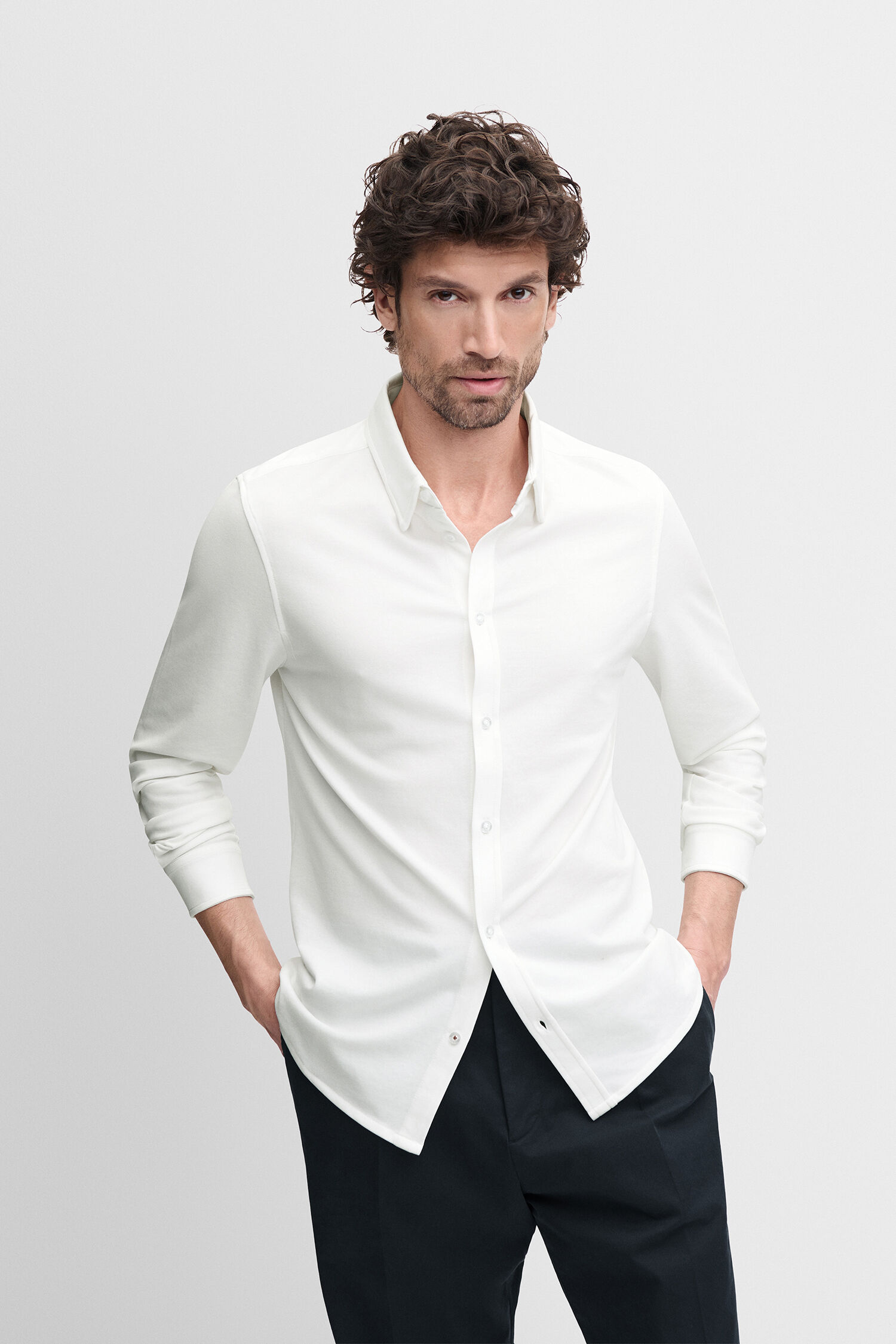 Hemden, Kragen, Weiß, Langarm, Knopfleiste - white