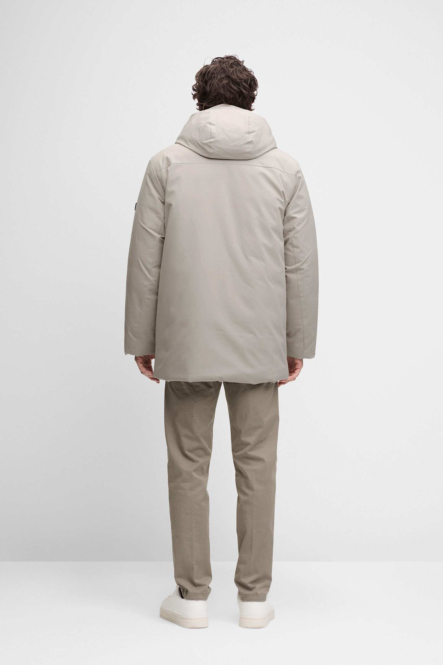 Hoodie, Puffer jacket, Beige, Winter coat, Back view