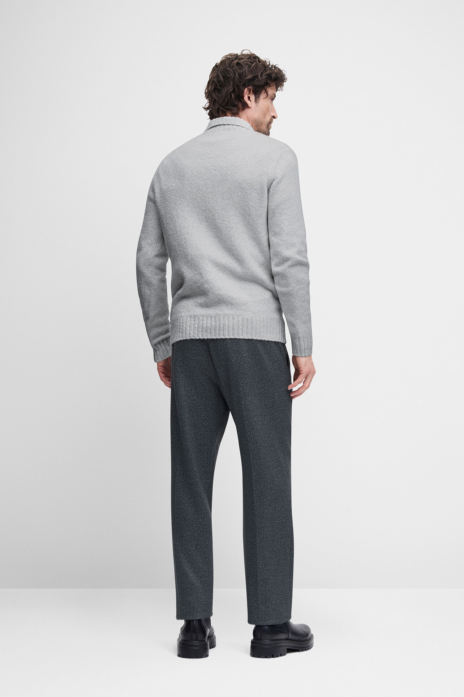 Pullover, Grauer Pullover, Kuschelig, Rippstrick-Kante, Herren-Top