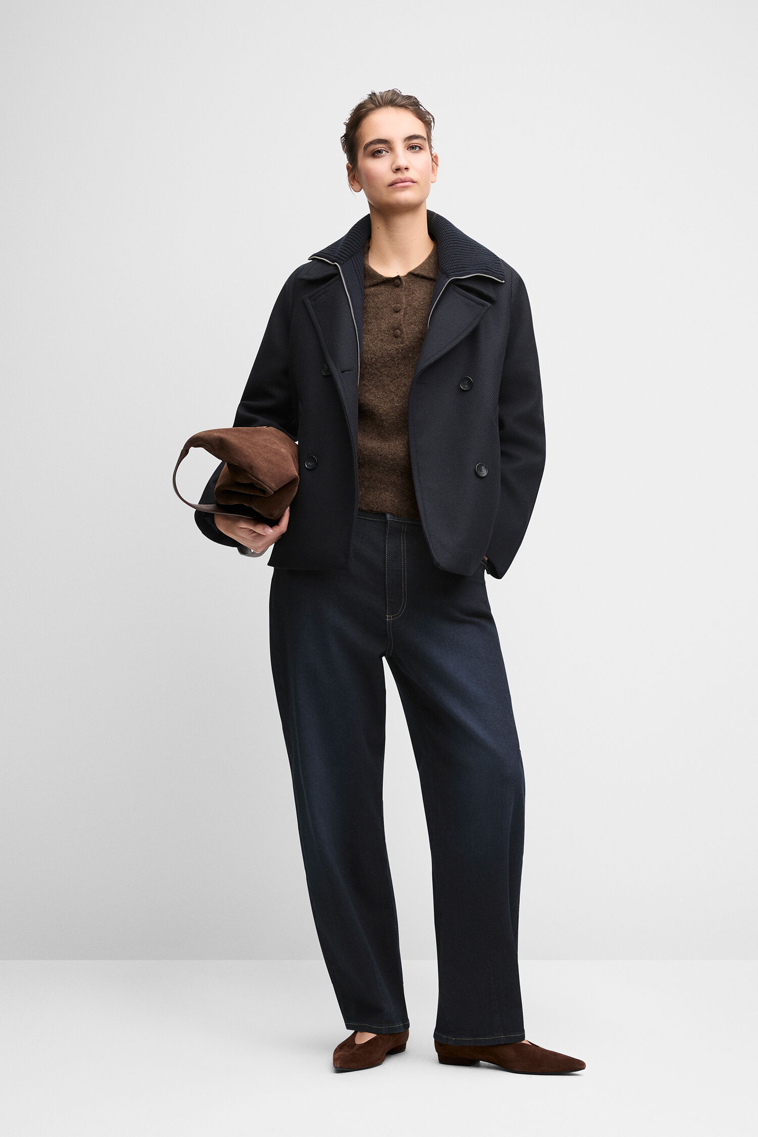jacke, dunkelblau, oversized, revers, knopfverschluss