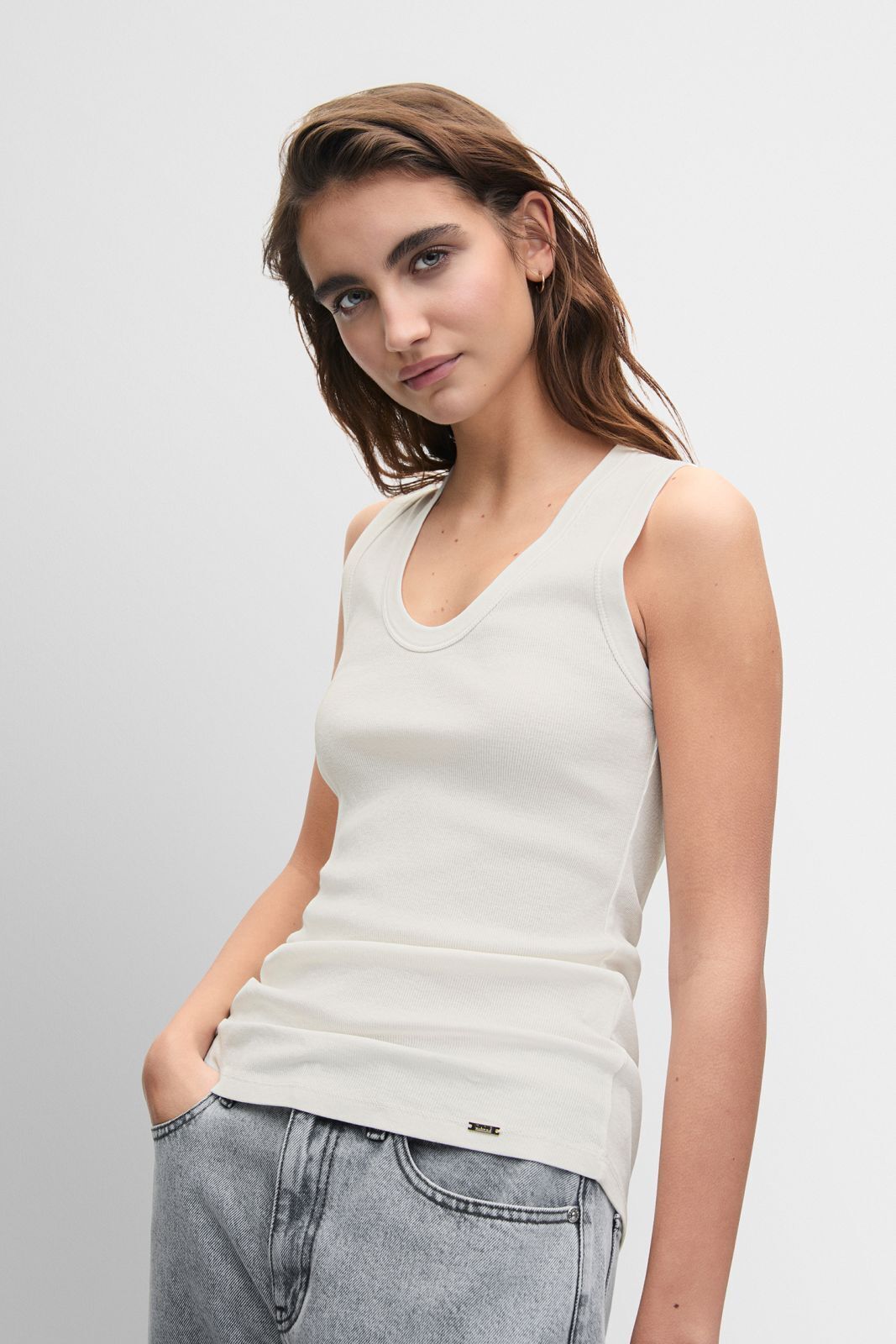 Tanktop, Weiß, Ärmellos, Baumwolle, Freizeitkleidung