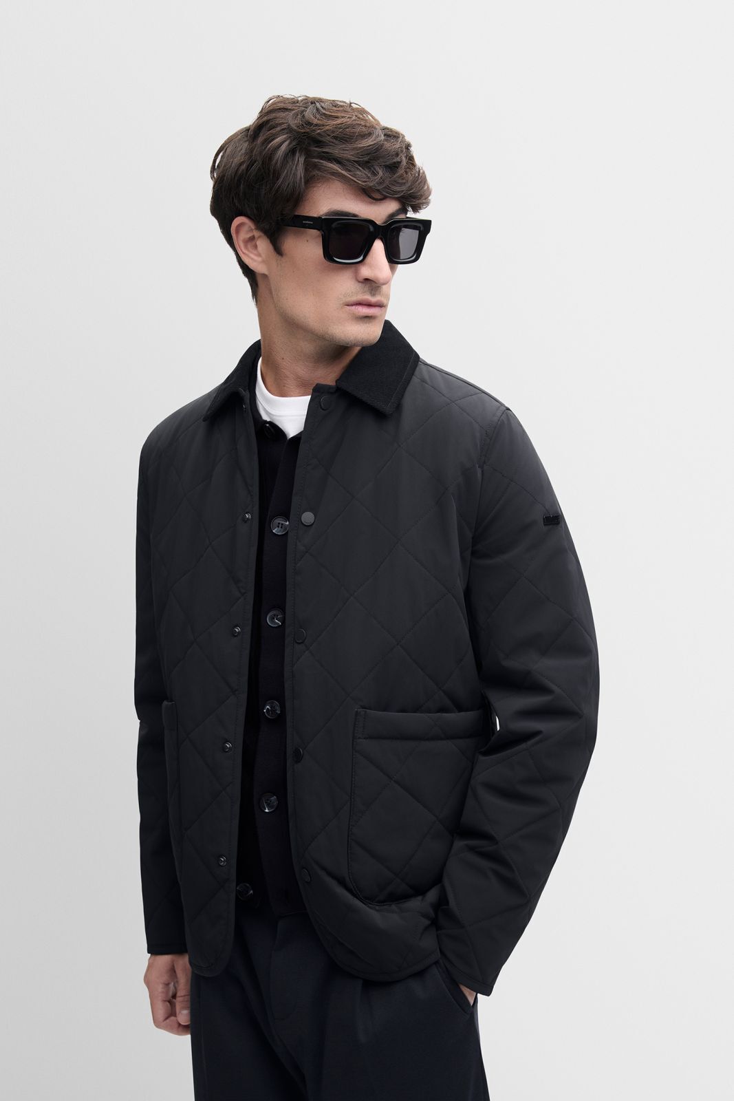 Quilted jacket, Black jacket, Layered look, Long sleeves, Front pockets