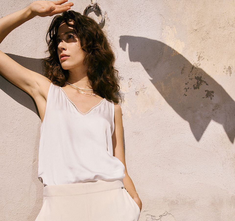 Top, Tanktop, Weiß, Spitze, Ärmelarm